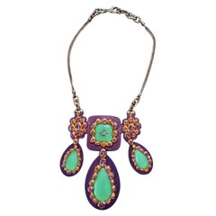Vivienne Westwood Cyclamen Leather Green Crystals Necklace