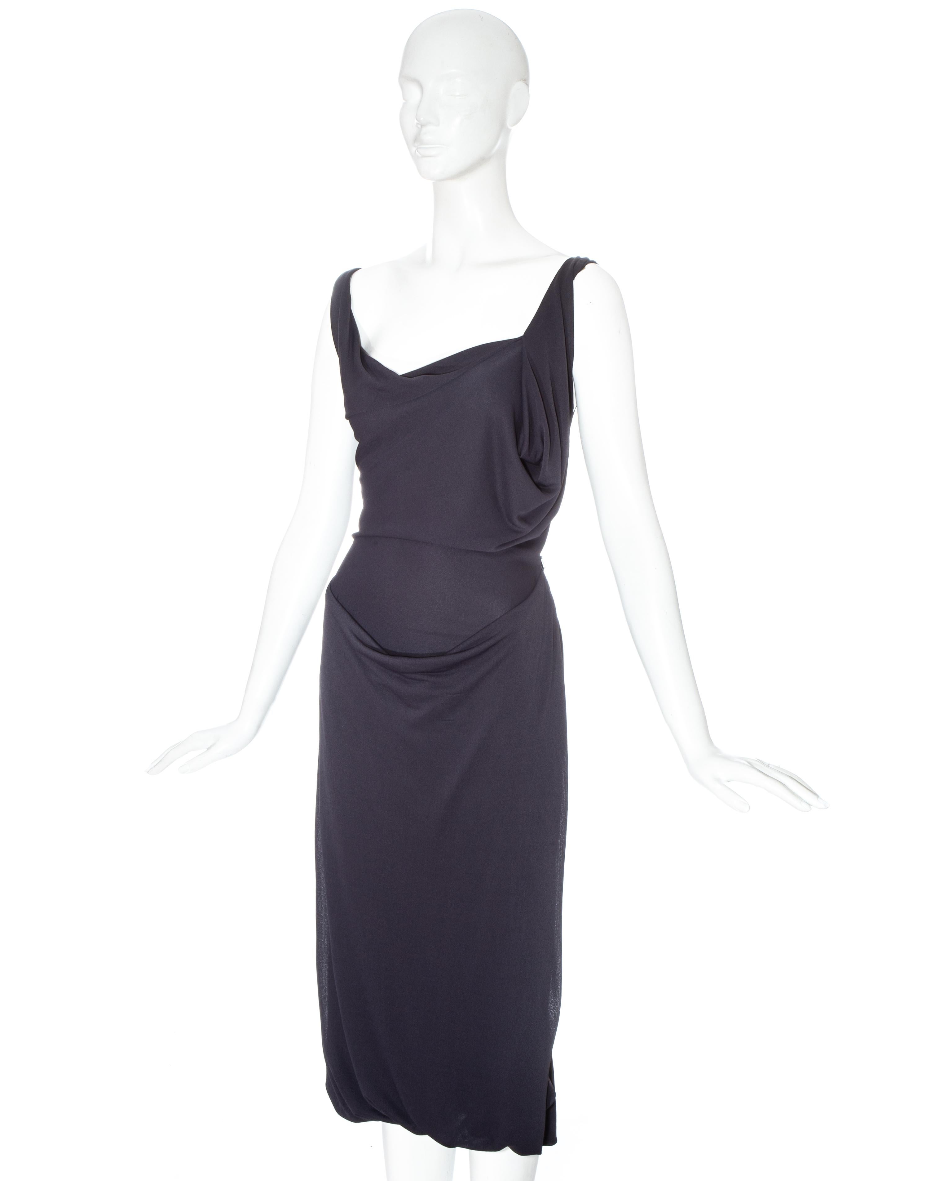 Vivienne Westwood Tief lila Viskose drapiertes Kleid in mittlerer Länge, Frühjahr/Sommer 1997 Damen im Angebot