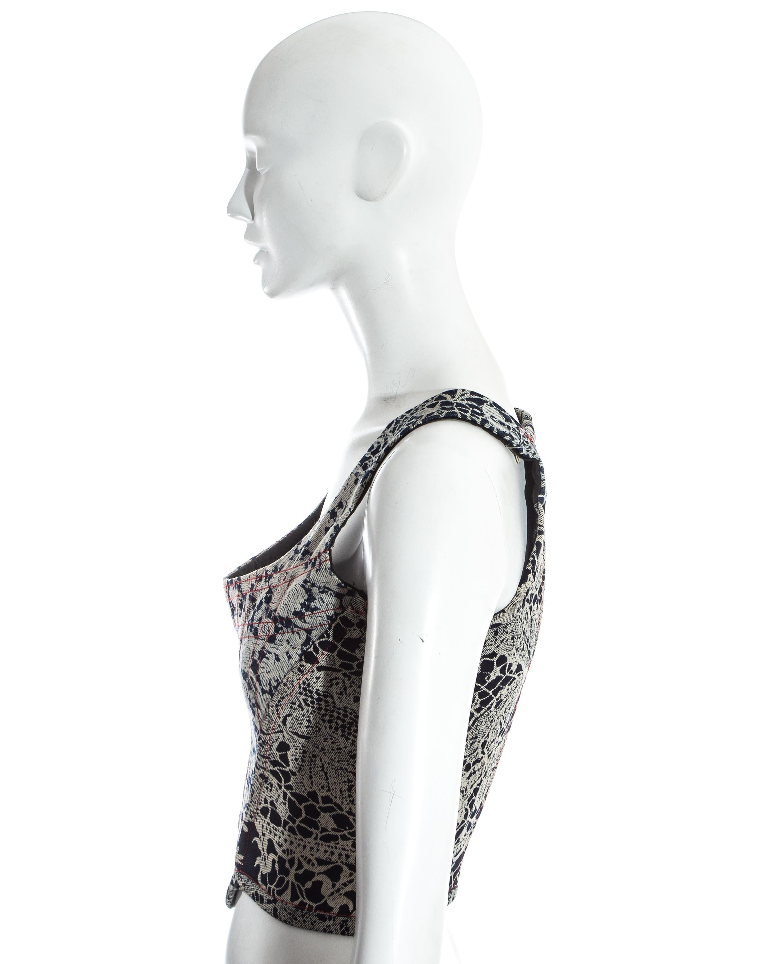 Gray Vivienne Westwood Denim lace print 'Always on Camera' corset, fw 1992