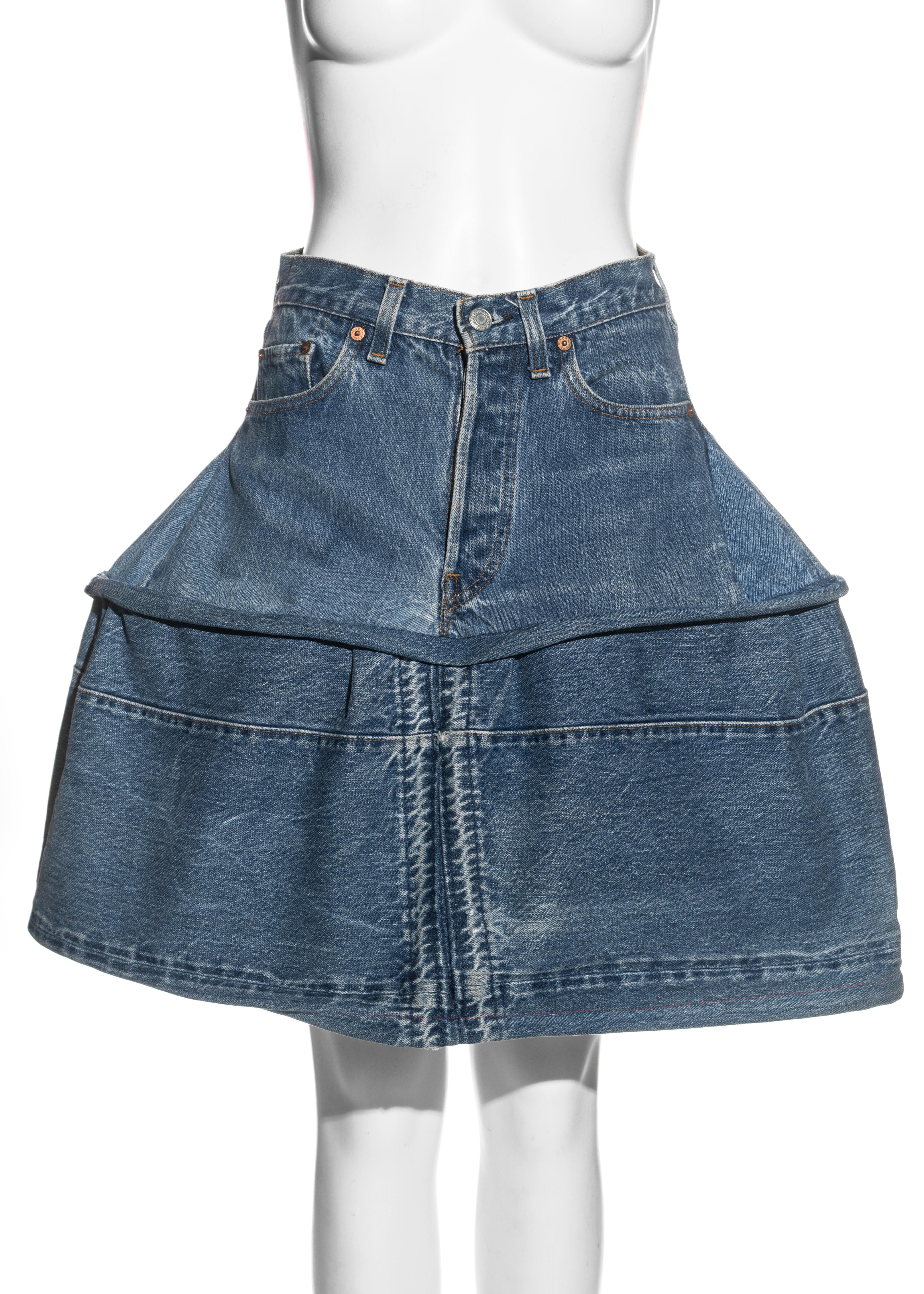 ▪ Vivienne Westwood denim 'Mini-Crini' skirt 
▪ Made with recycled Levi's denim jeans 
▪ Plastic boning 
▪ Waist 28 inch
▪ Spring-Summer 1985