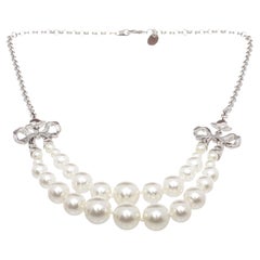 Vivienne Westwood Diamante Bow And Pearl Double Row Choker