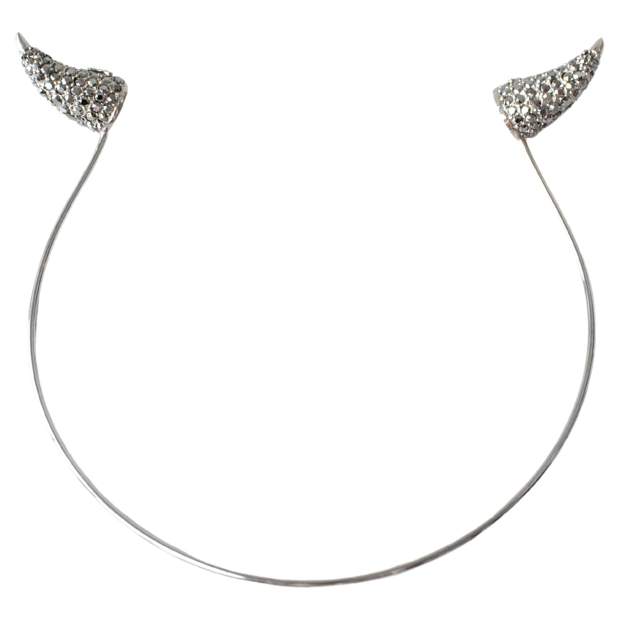 Vivienne Westwood Diamante Kristall Strass Silber Orb Horn Tiara im Angebot