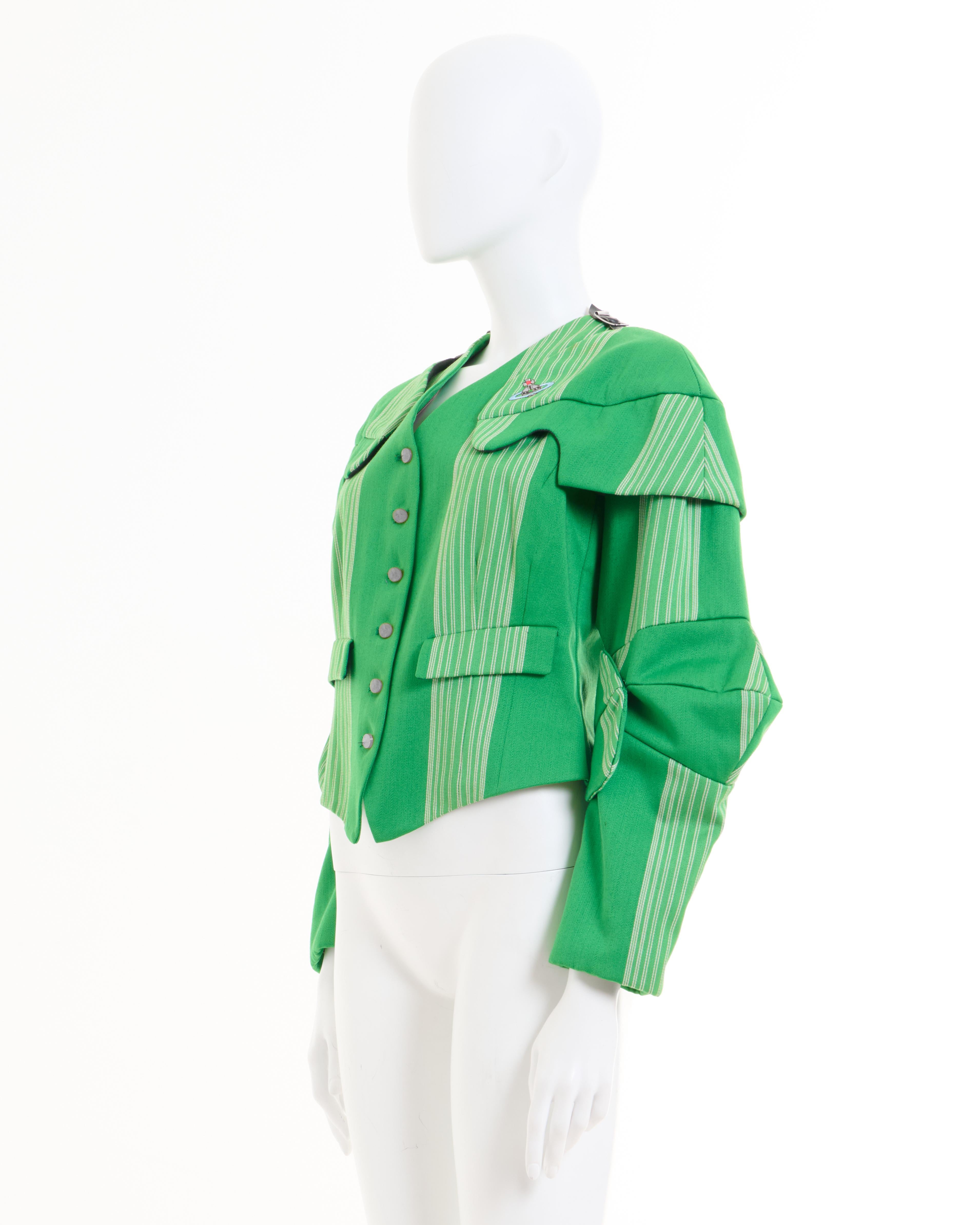 Vivienne Westwood  F/W 1988/89 'Time Machine' Grün gestreifte Armour Jacke im Zustand „Gut“ im Angebot in Milano, IT