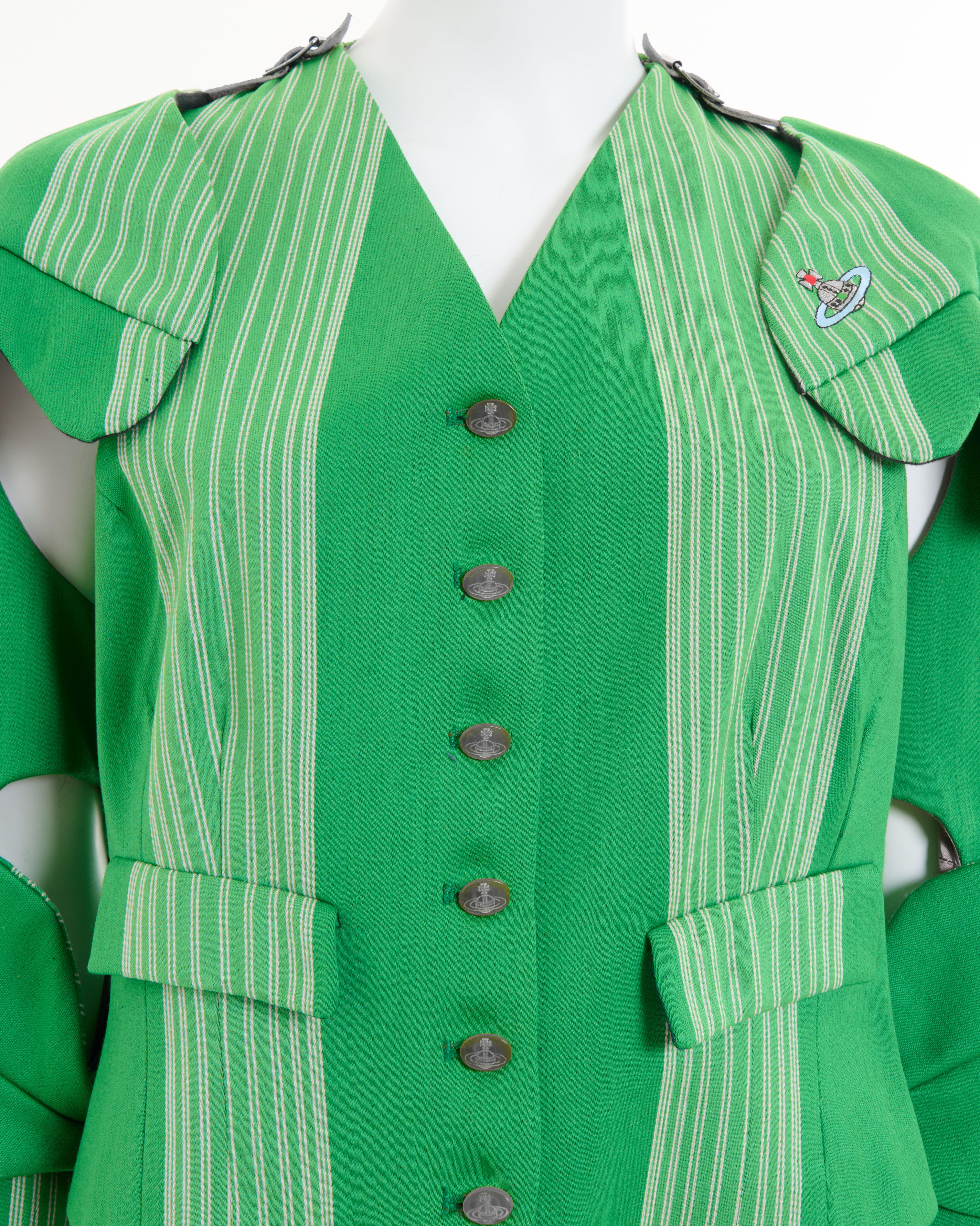 Vivienne Westwood  F/W 1988/89 'Time Machine' Grün gestreifte Armour Jacke im Angebot 5