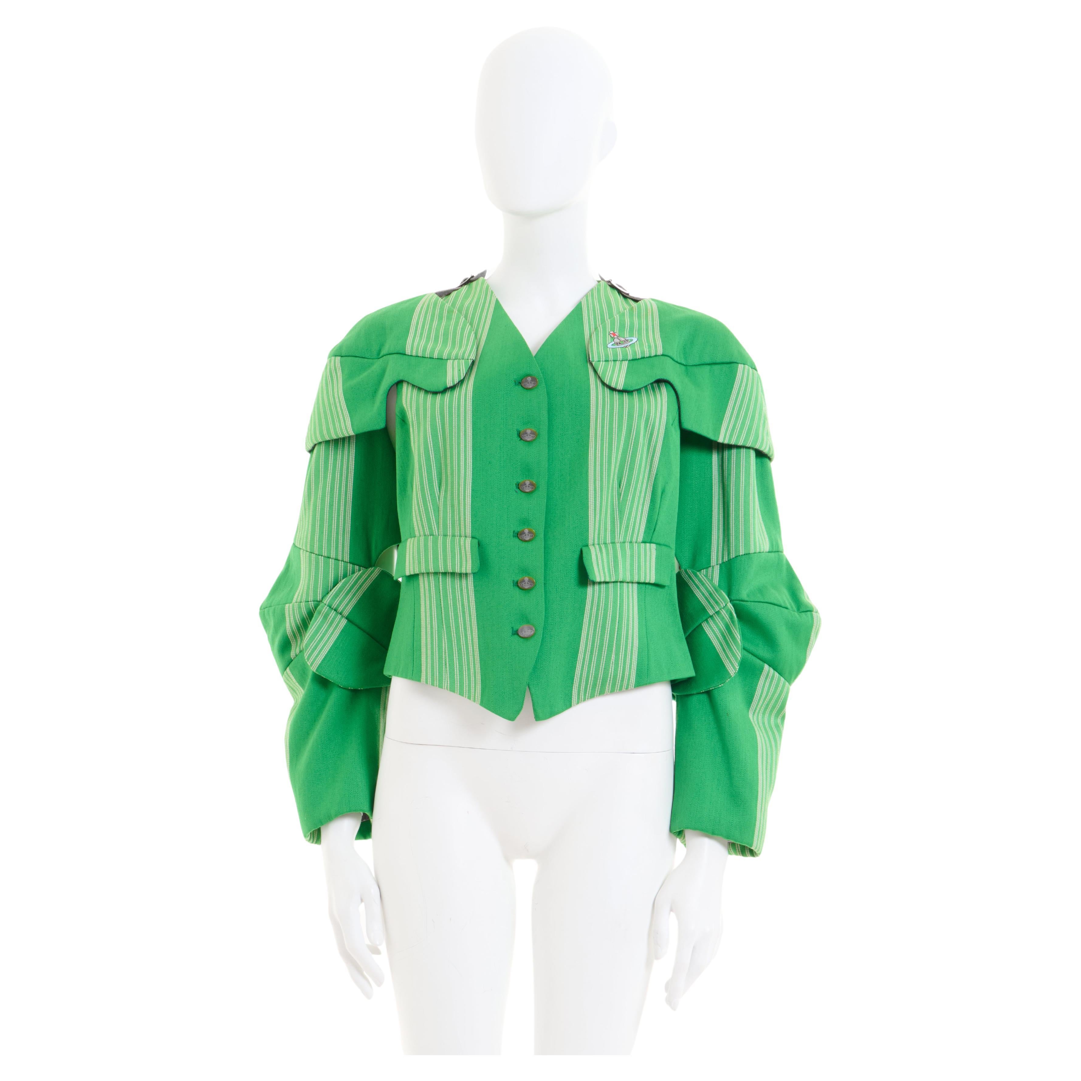 Vivienne Westwood  F/W 1988/89 'Time Machine' Grün gestreifte Armour Jacke im Angebot