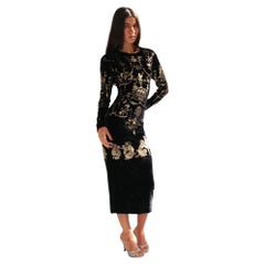 Vivienne Westwood F/W 1990 Portrait Metallic Boulle Print Velvet Maxi Dress