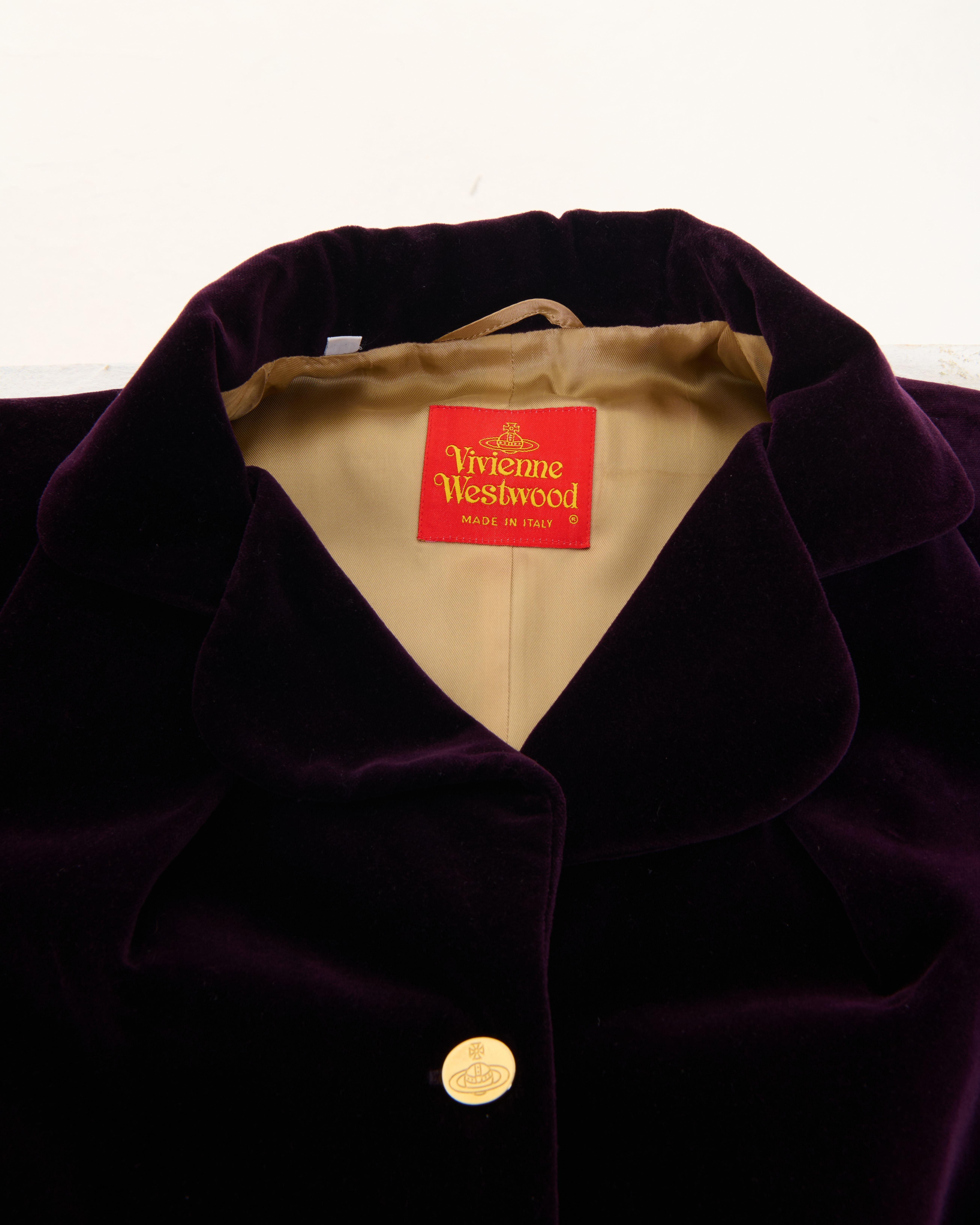 Vivienne Westwood A/I 1992 Giacca peplo in velluto color prugna 