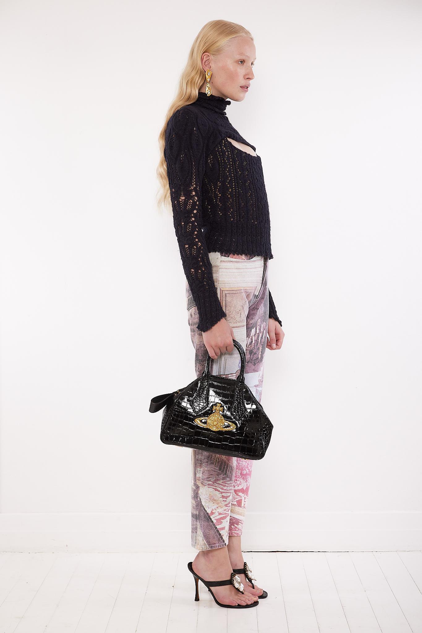 Women's Vivienne Westwood F/W 1993 Anglomania collection runway cut-out crochet corset For Sale