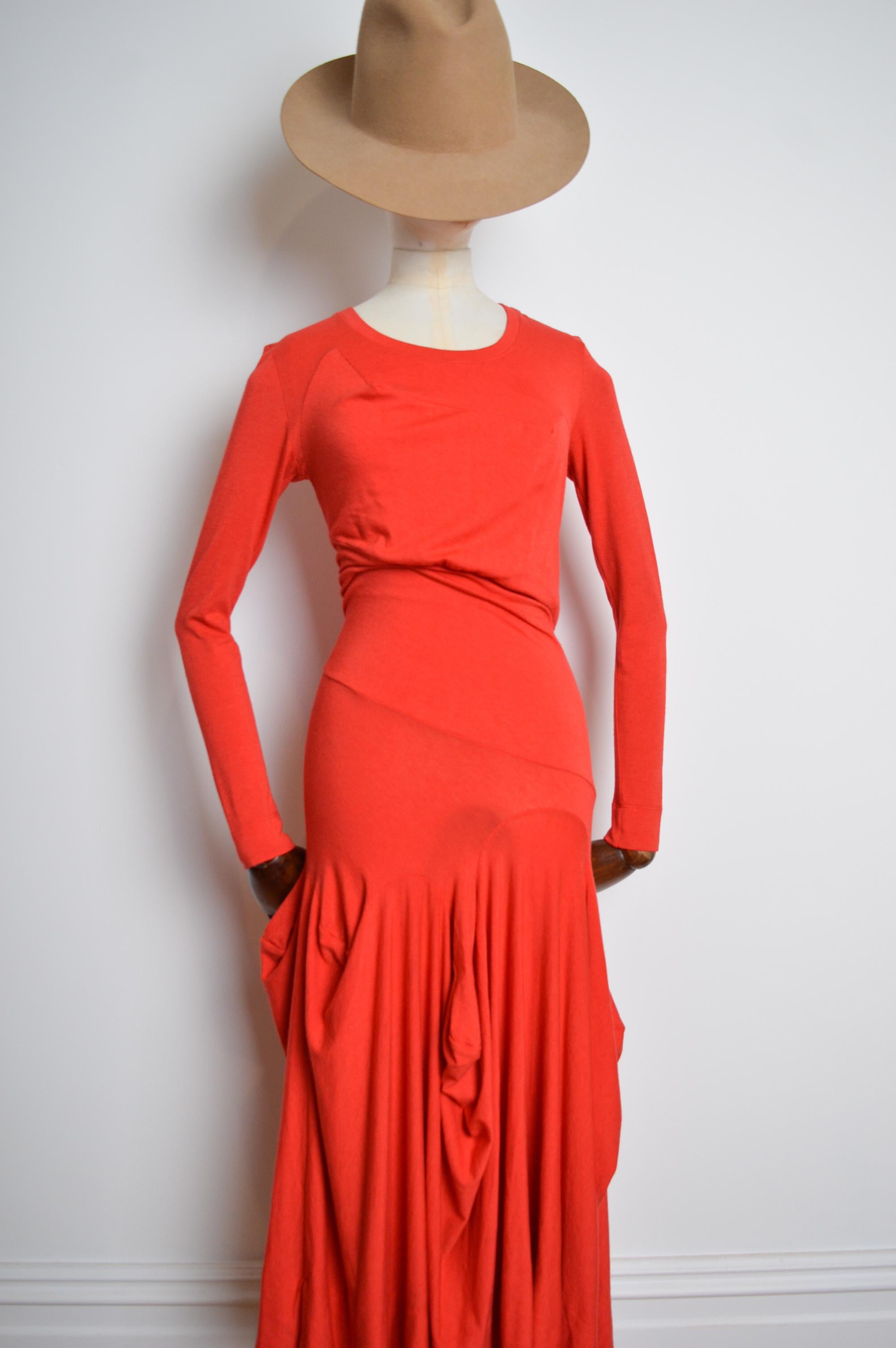 Women's Vivienne Westwood F/W 2008 Red long sleeve Avant Guard Full length Maxi Dress For Sale