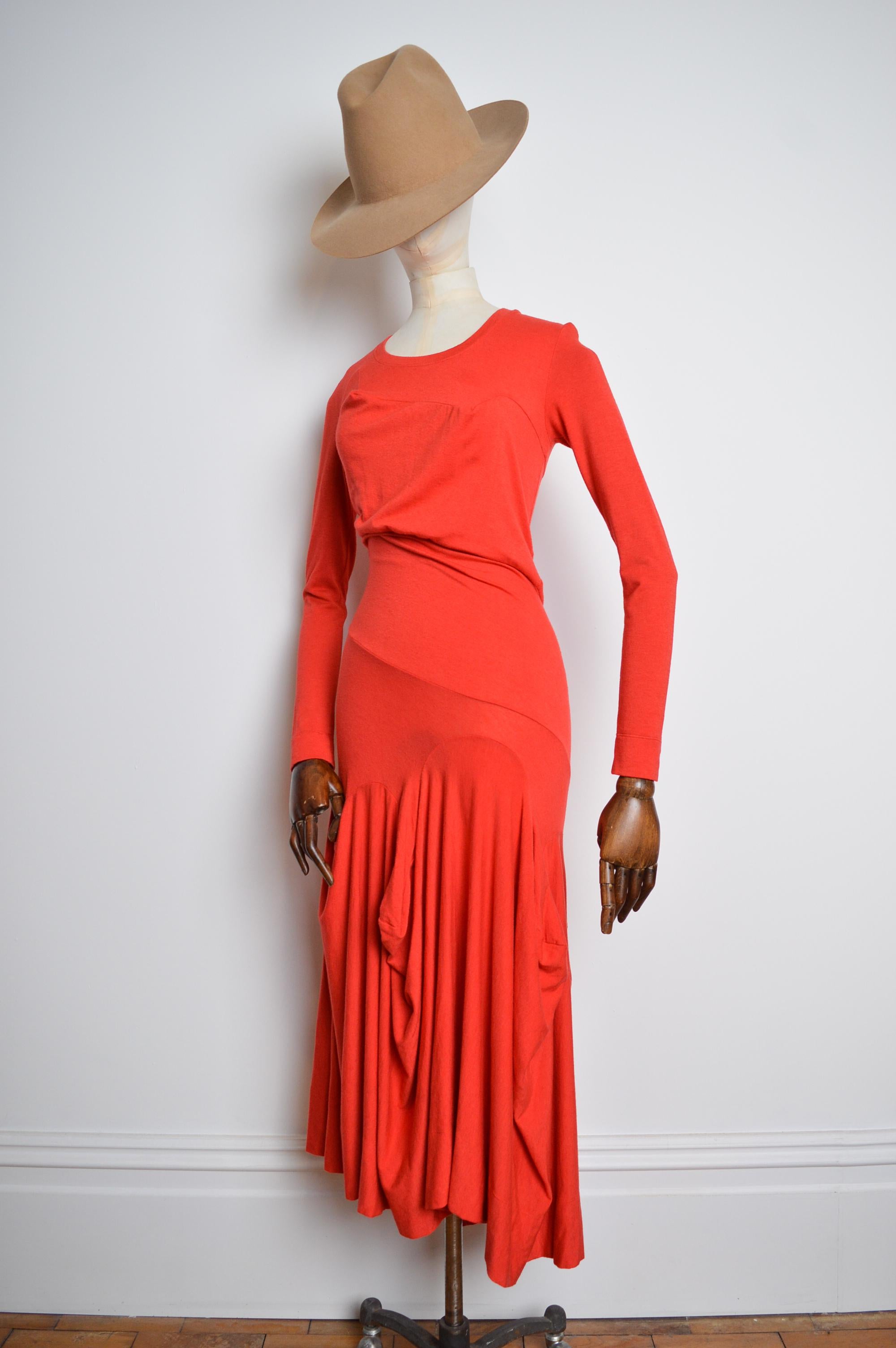 Vivienne Westwood F/W 2008 Red long sleeve Avant Guard Full length Maxi Dress For Sale 1