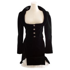 Vivienne Westwood F/W1988 Time Machine Black Velvet White Bustle Mini Skirt Suit
