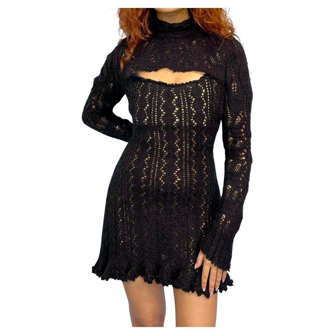 Vivienne Westwood Fall 1993 Corseted Knit Crochet Mini Dress For Sale