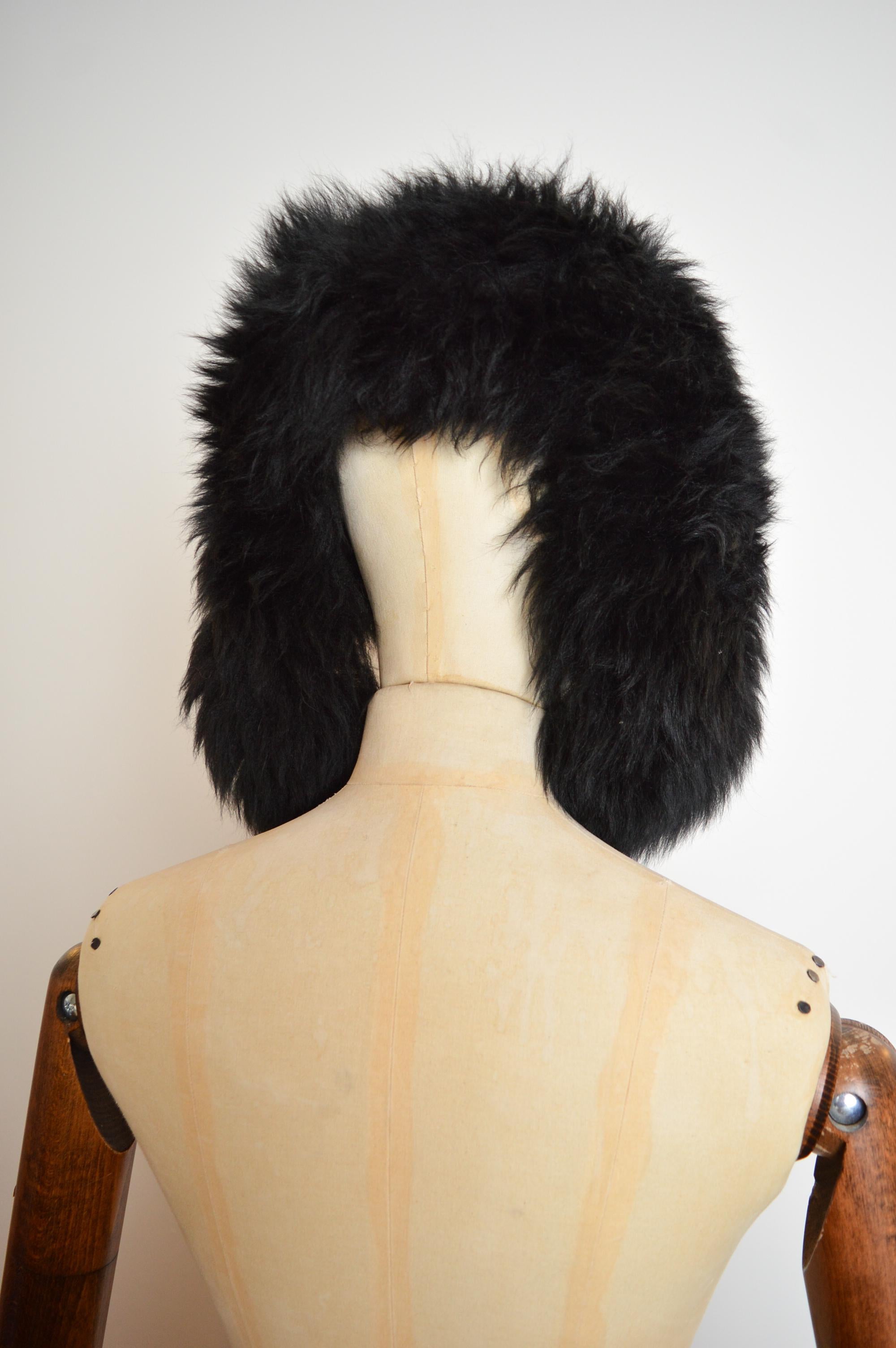 Women's or Men's Vivienne Westwood Fall 1996 Black sheepskin Fluffy Shearling Trapper Hat For Sale