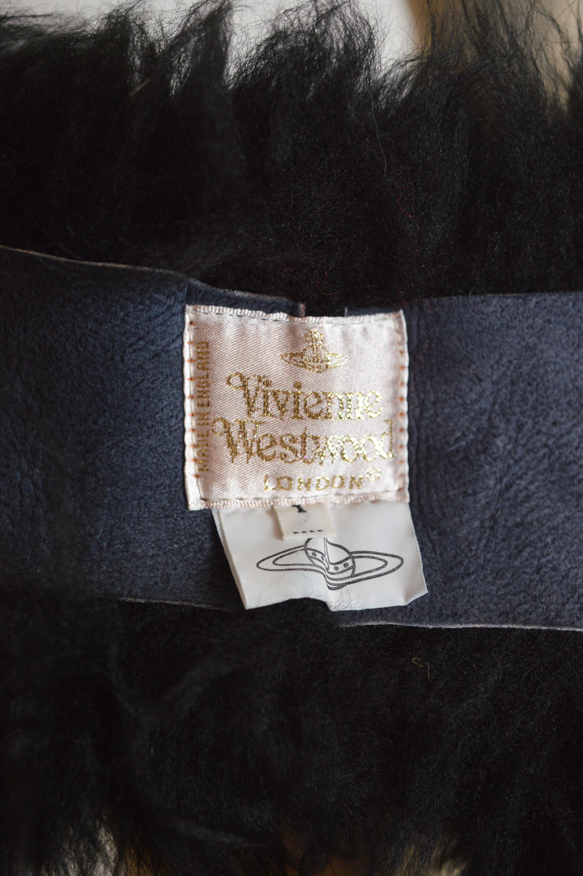 Vivienne Westwood Fall 1996 Black sheepskin Fluffy Shearling Trapper Hat For Sale 1