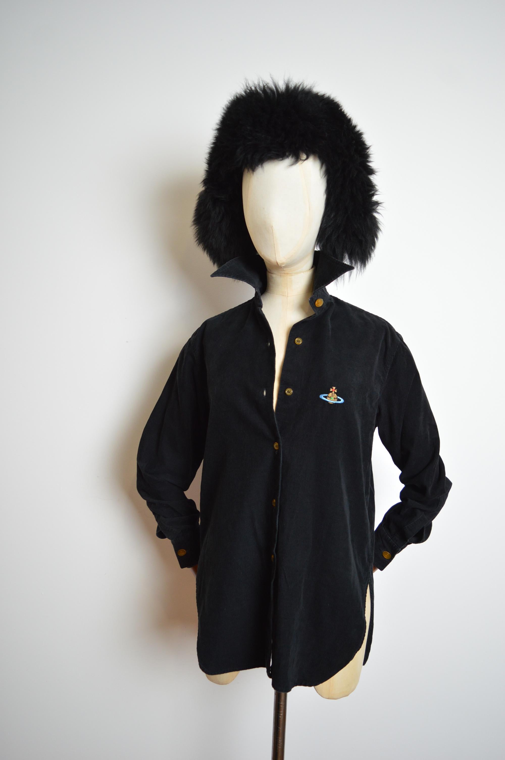 Vivienne Westwood Fall 1996 Black sheepskin Fluffy Shearling Trapper Hat For Sale 5
