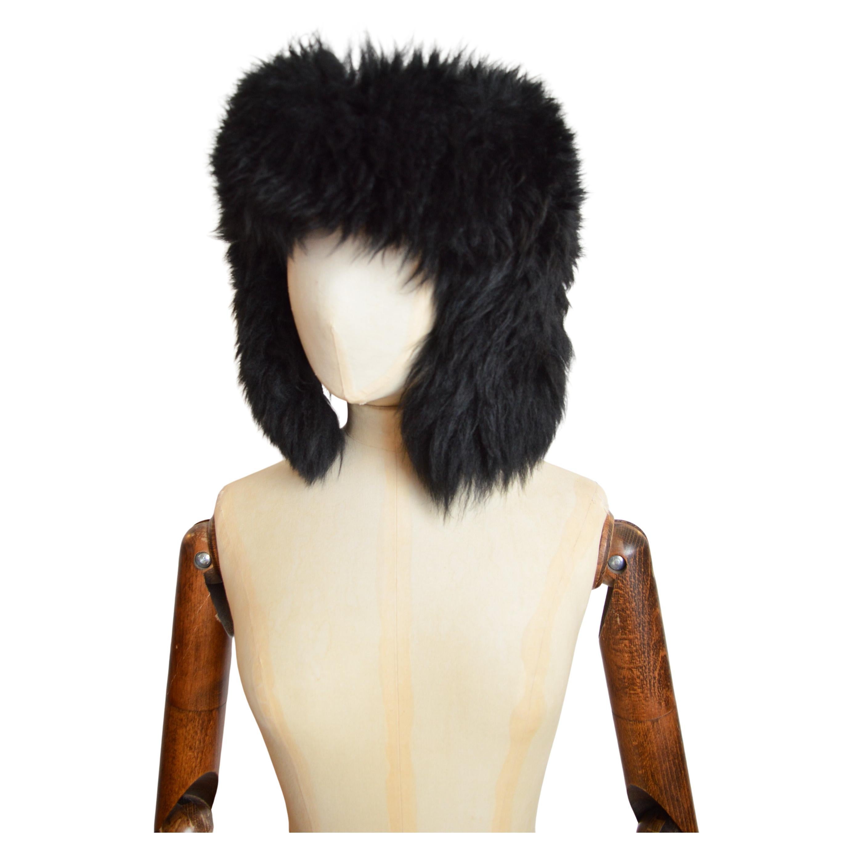 Vivienne Westwood Fall 1996 Black sheepskin Fluffy Shearling Trapper Hat For Sale