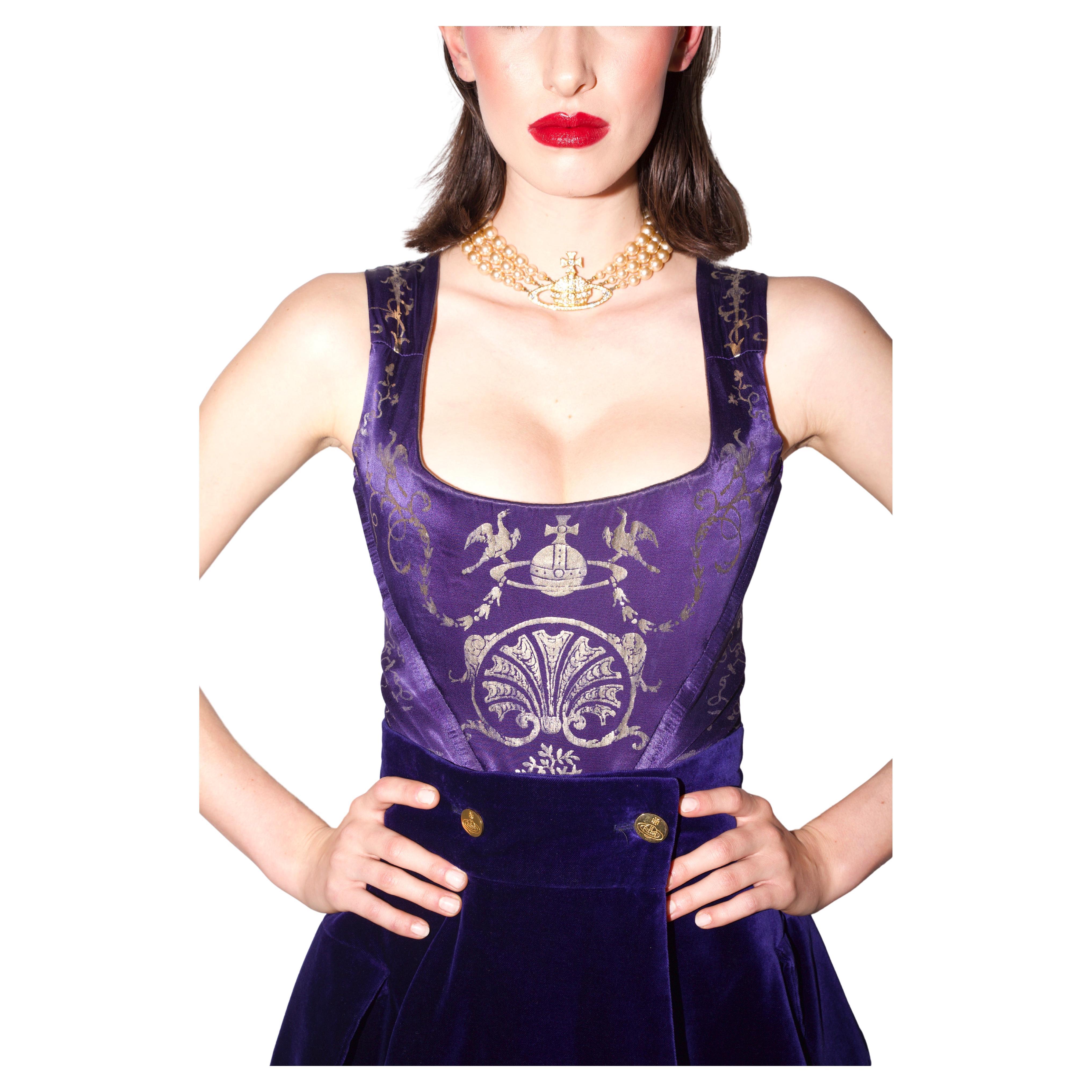 Vivienne Westwood FW 1991 Dressing Up Metallic Boulle Print Satin Corset England
