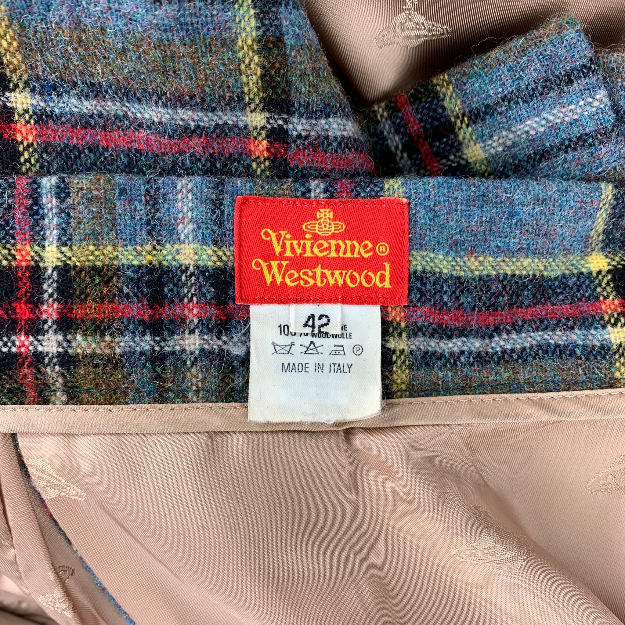 VIVIENNE WESTWOOD FW 1994 Talla 4 Traje de falda a cuadros tartán de lana azul rojo 5