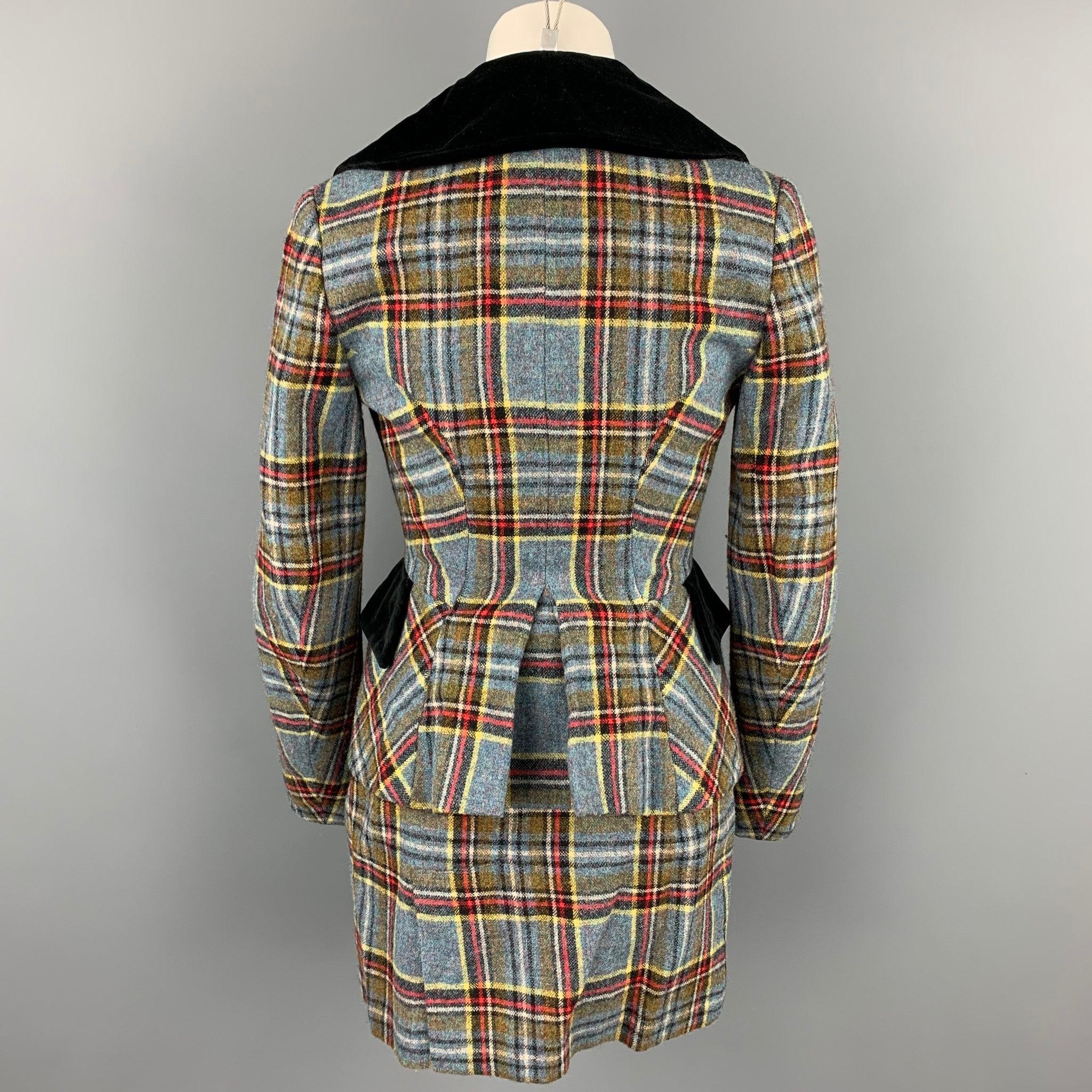 VIVIENNE WESTWOOD FW 1994 Size 4 Blue Red Wool Tartan Plaid Skirt Suit In Good Condition For Sale In San Francisco, CA
