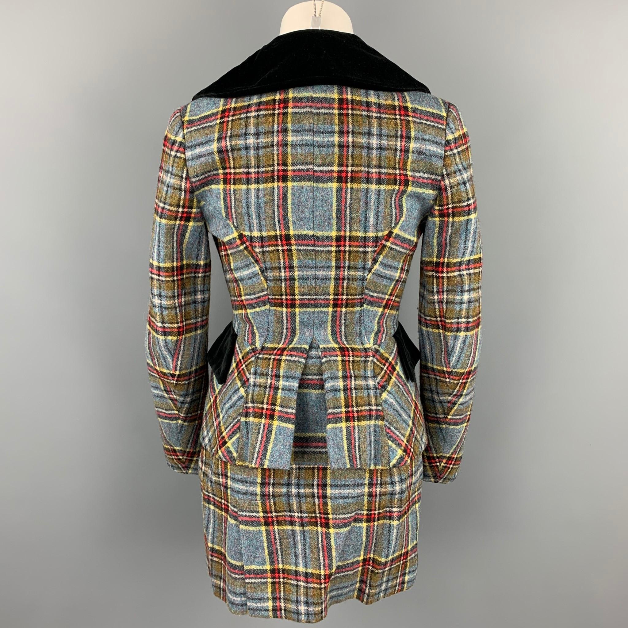 VIVIENNE WESTWOOD FW 1994 Talla 4 Traje de falda a cuadros tartán de lana azul rojo Gris