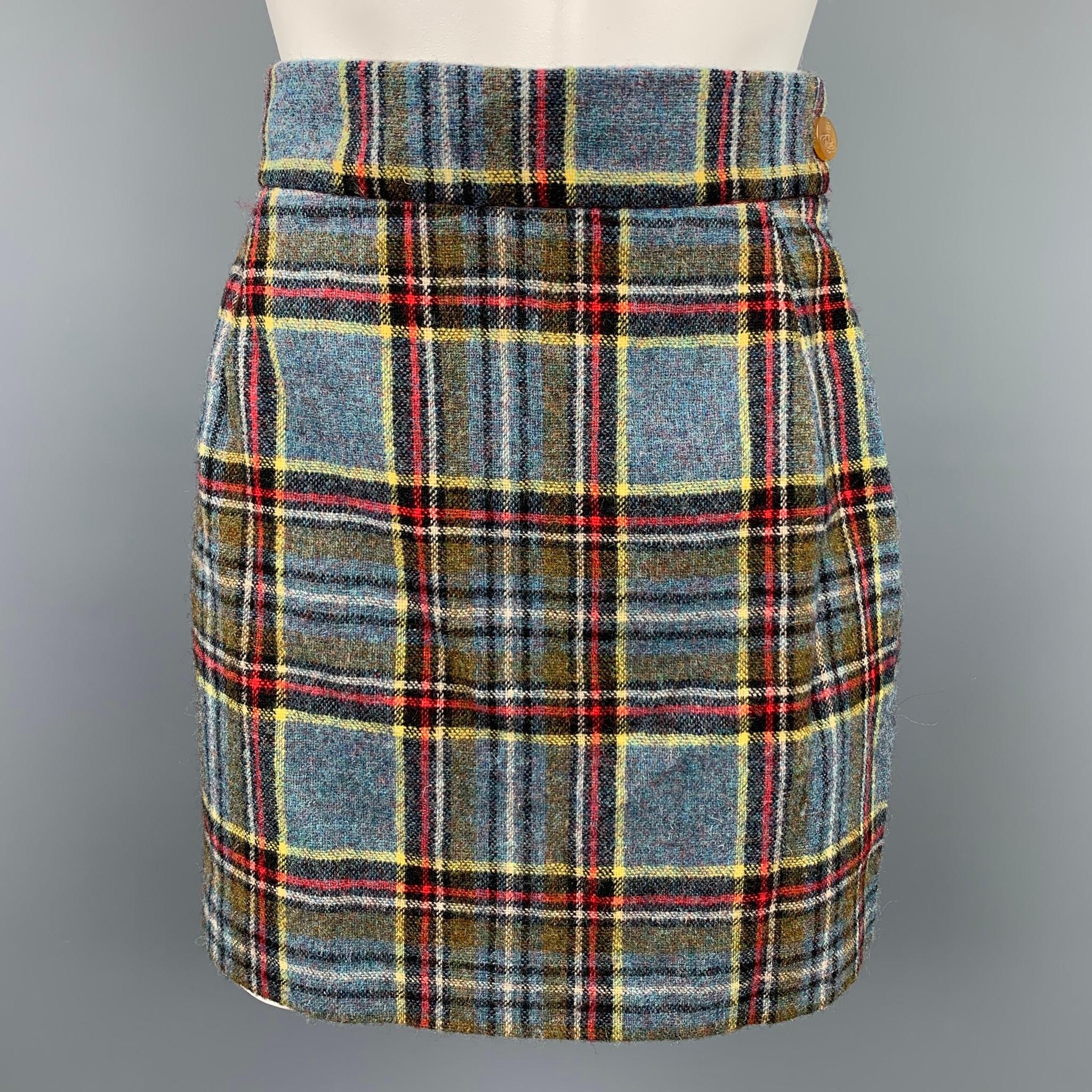 VIVIENNE WESTWOOD FW 1994 Talla 4 Traje de falda a cuadros tartán de lana azul rojo en Bueno Estado en San Francisco, CA