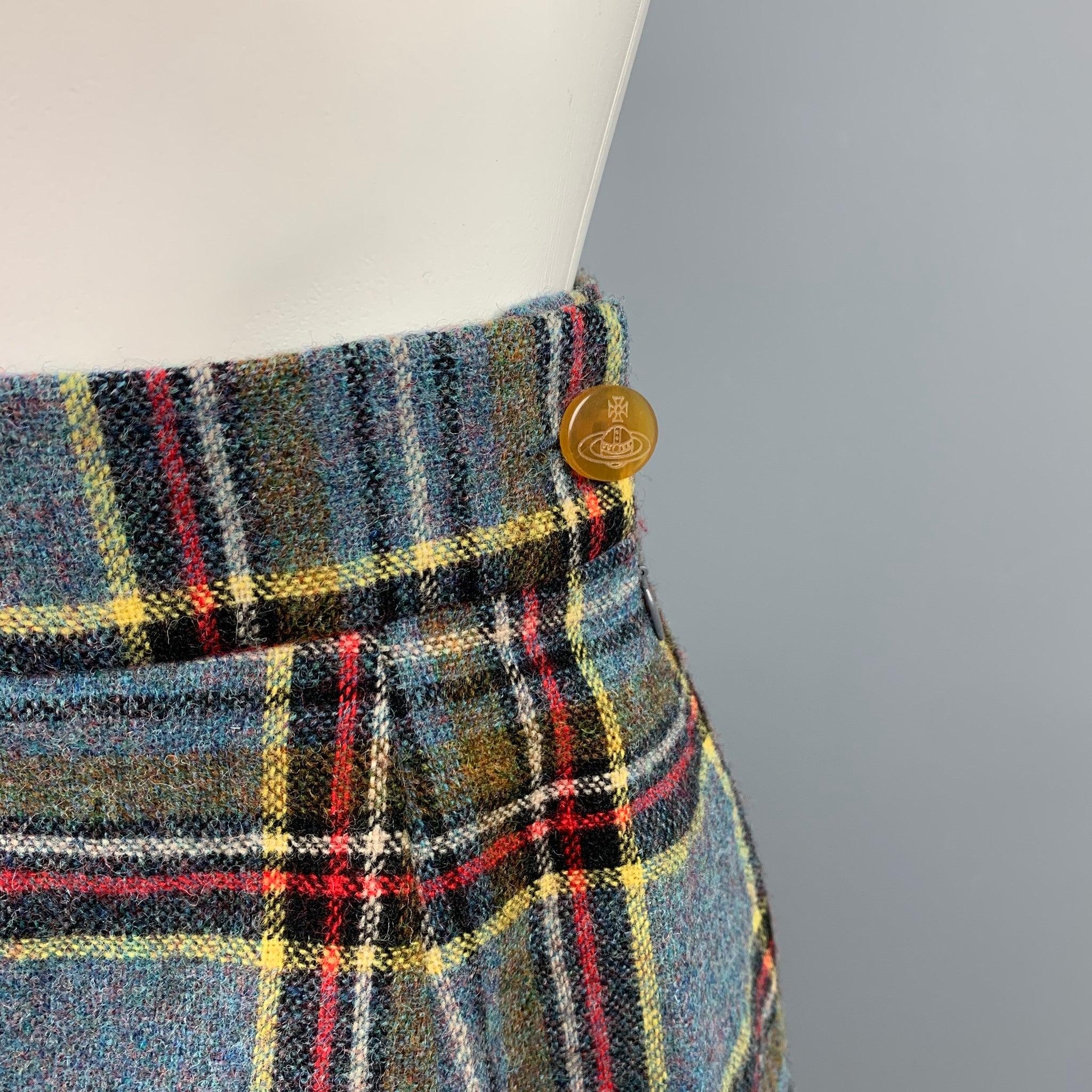 VIVIENNE WESTWOOD FW 1994 Taille 4 Costume jupe en laine écossaise bleue rouge à carreaux en vente 1