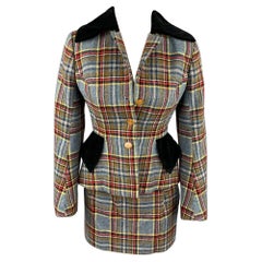 VIVIENNE WESTWOOD FW 1994 Size 4 Blue Red Wool Tartan Plaid Skirt Suit