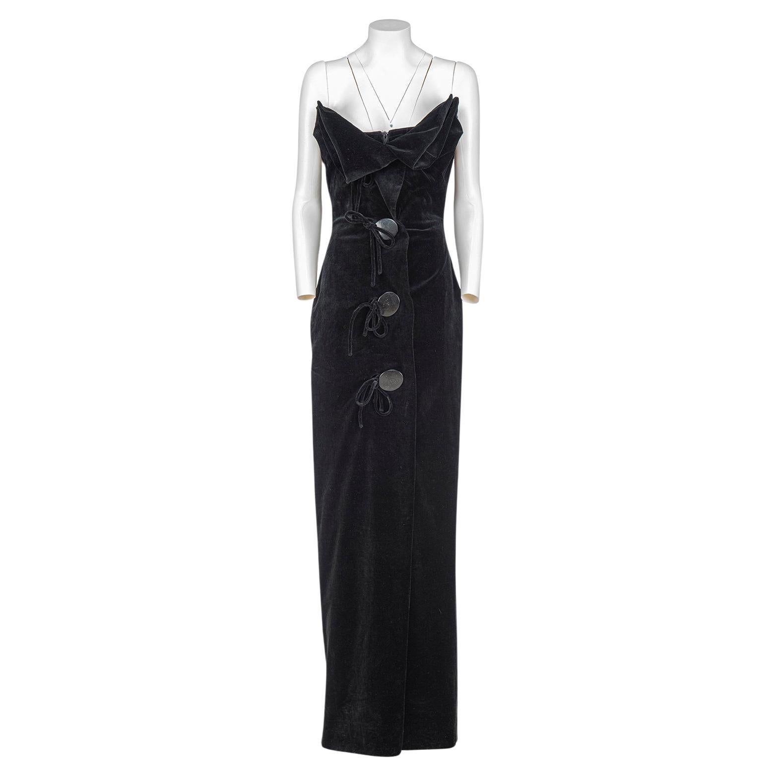 VIVIENNE WESTWOOD FW 98 Icónico y raro vestido largo de terciopelo con corpiño en venta