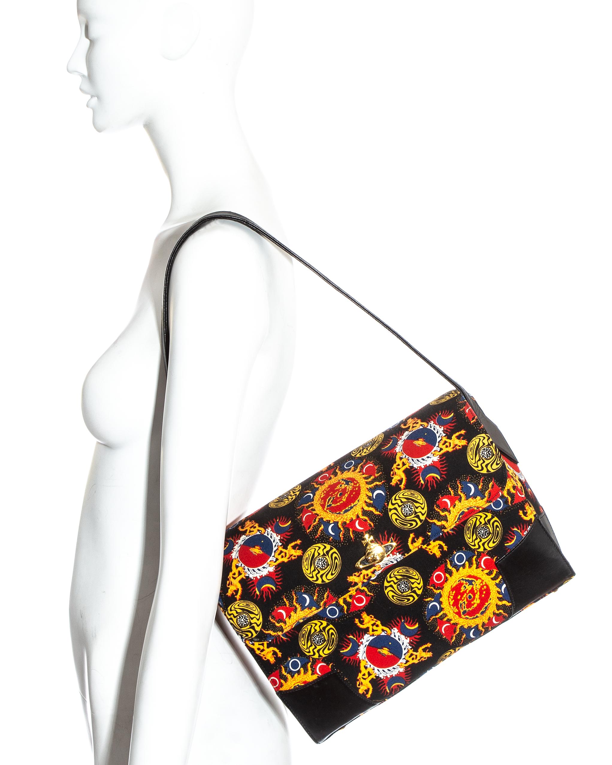 Vivienne Westwood Galaxy print cotton and leather shoulder flap bag

c. 1995