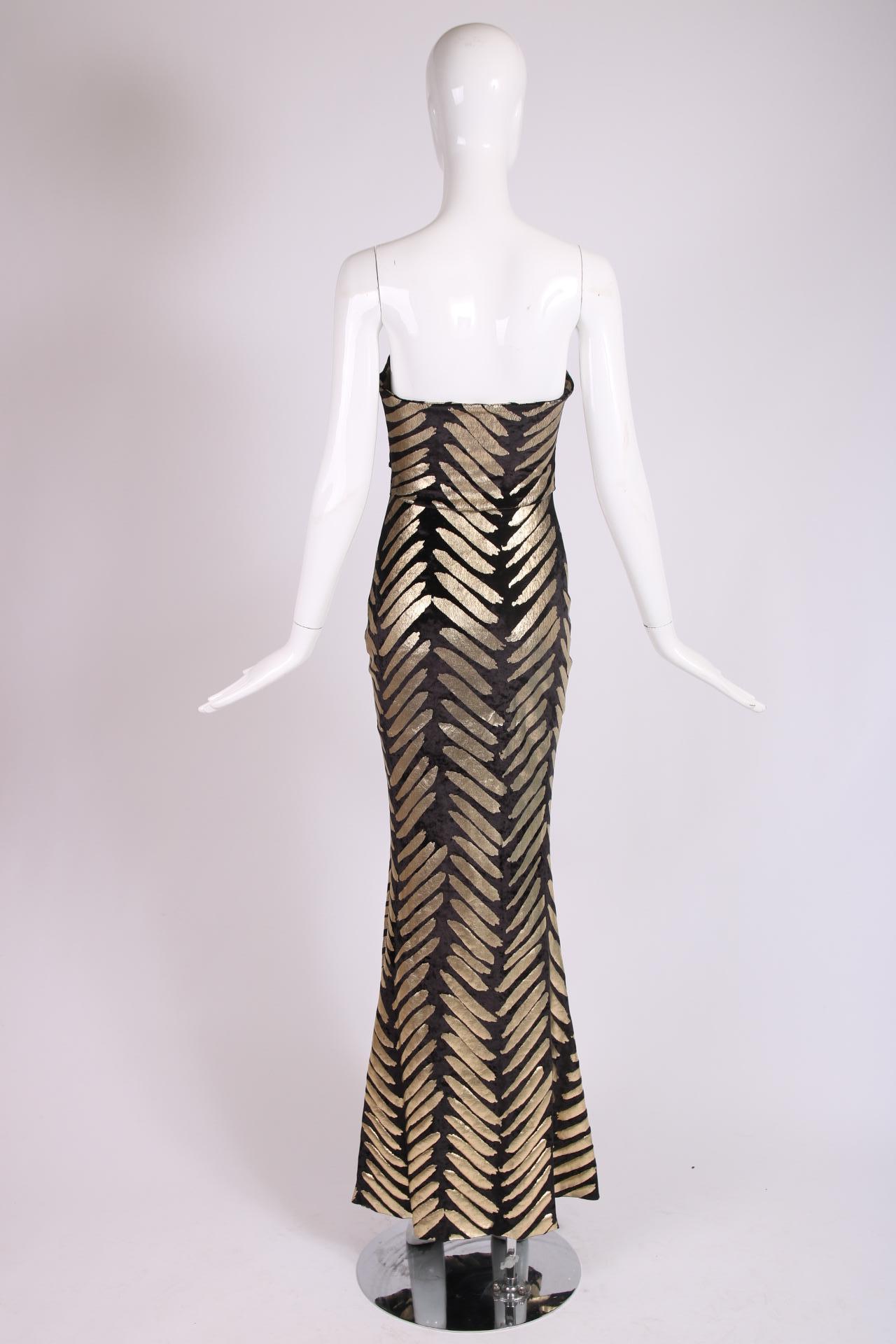 Women's Vivienne Westwood Gold & Black Stretch Bustier Gown Dress w/ Fishtail Hem