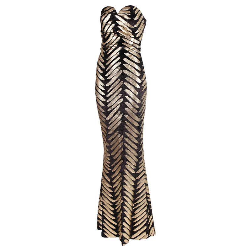 Vivienne Westwood Gold and Black Stretch Bustier Gown Dress w/ Fishtail ...