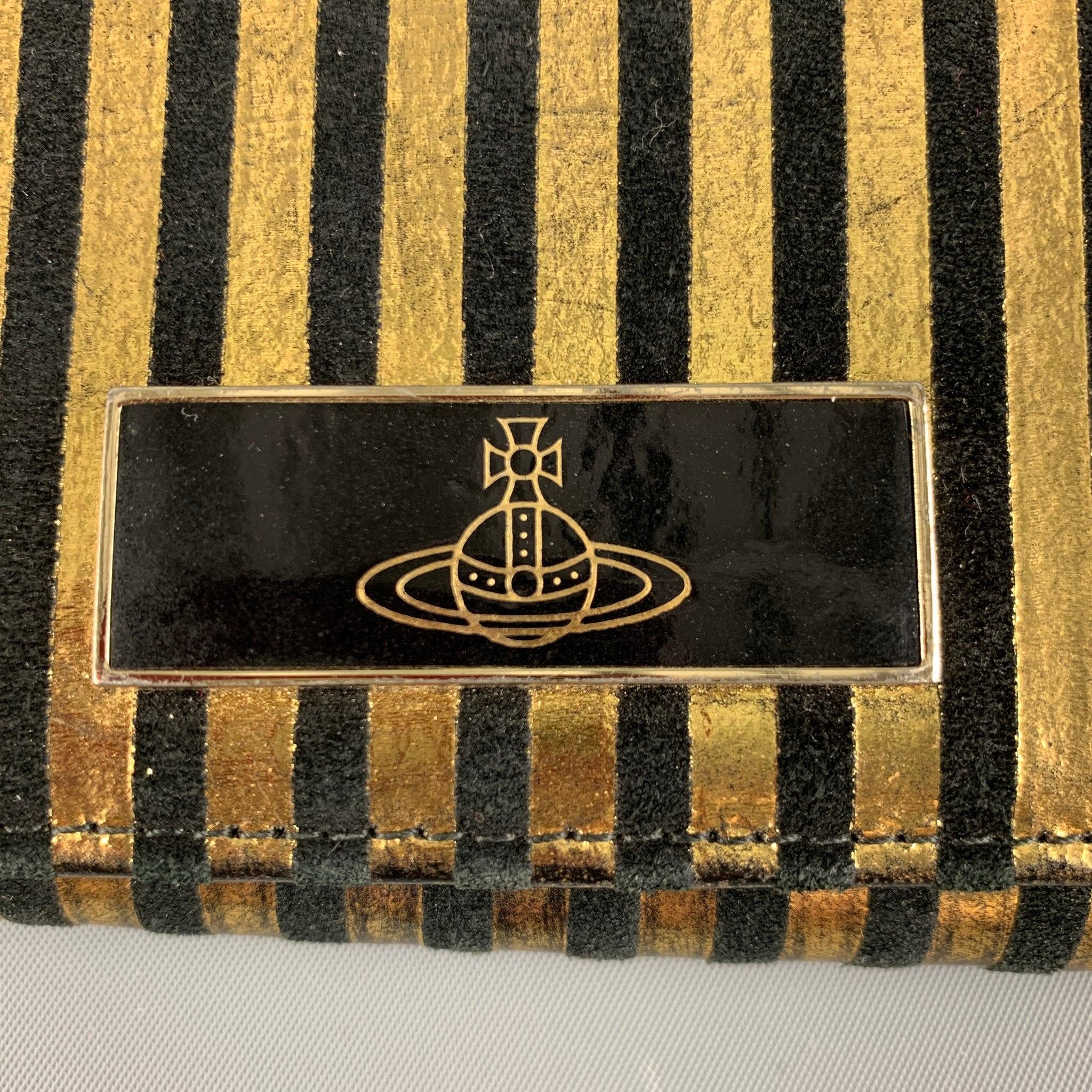 VIVIENNE WESTWOOD Gold Black Stripe Leather Wallet Handbag 6