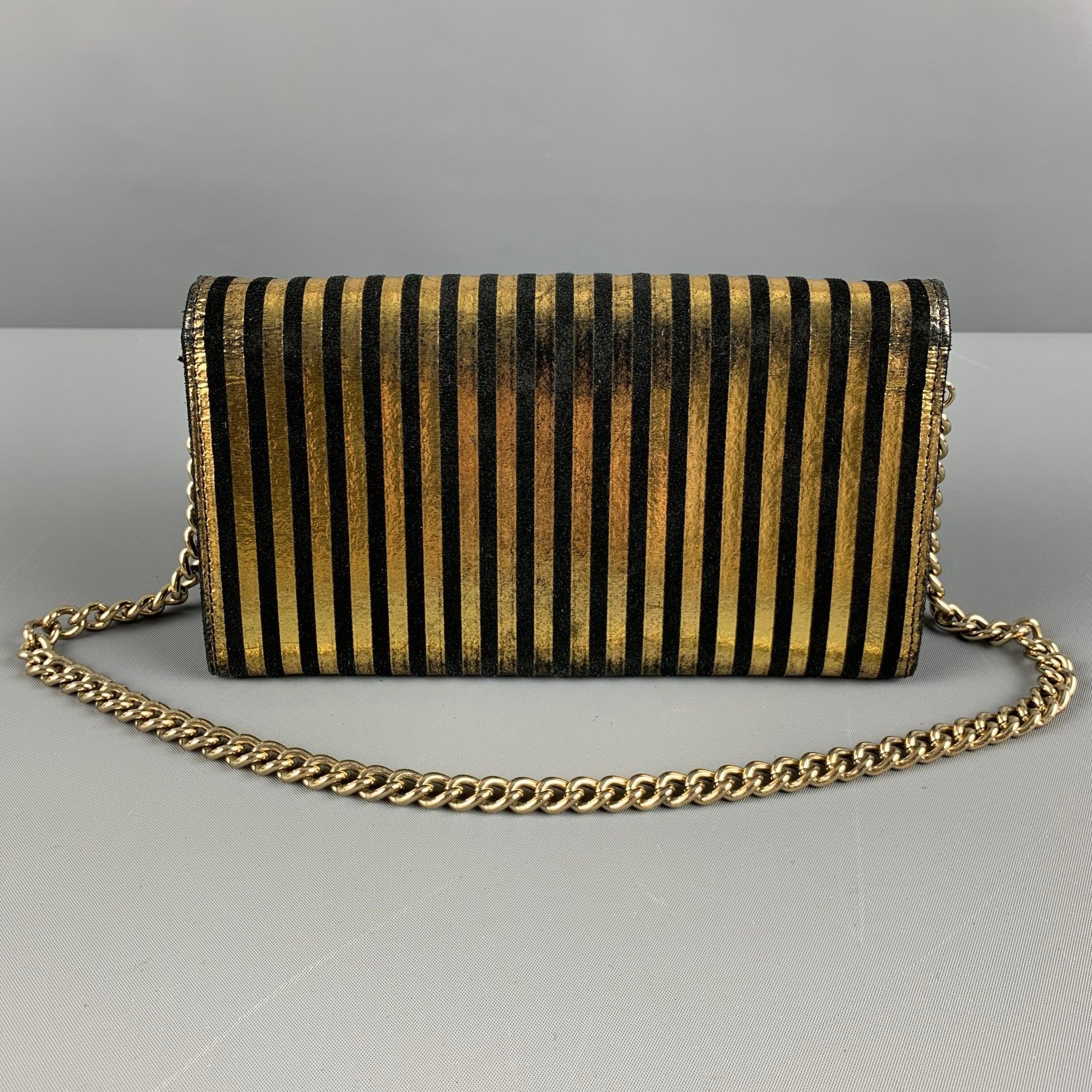 VIVIENNE WESTWOOD Gold Black Stripe Leather Wallet Handbag In Good Condition In San Francisco, CA