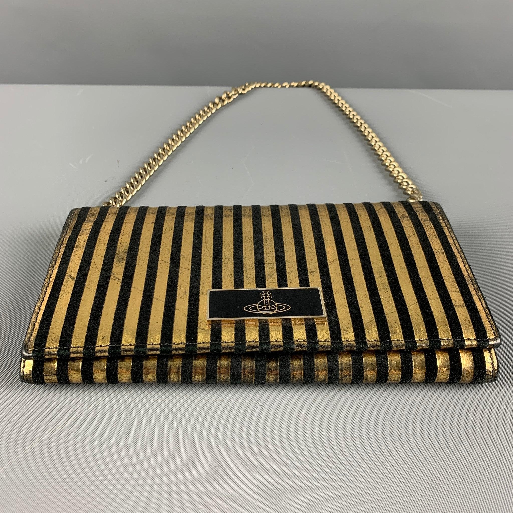 VIVIENNE WESTWOOD Gold Black Stripe Leather Wallet Handbag 1
