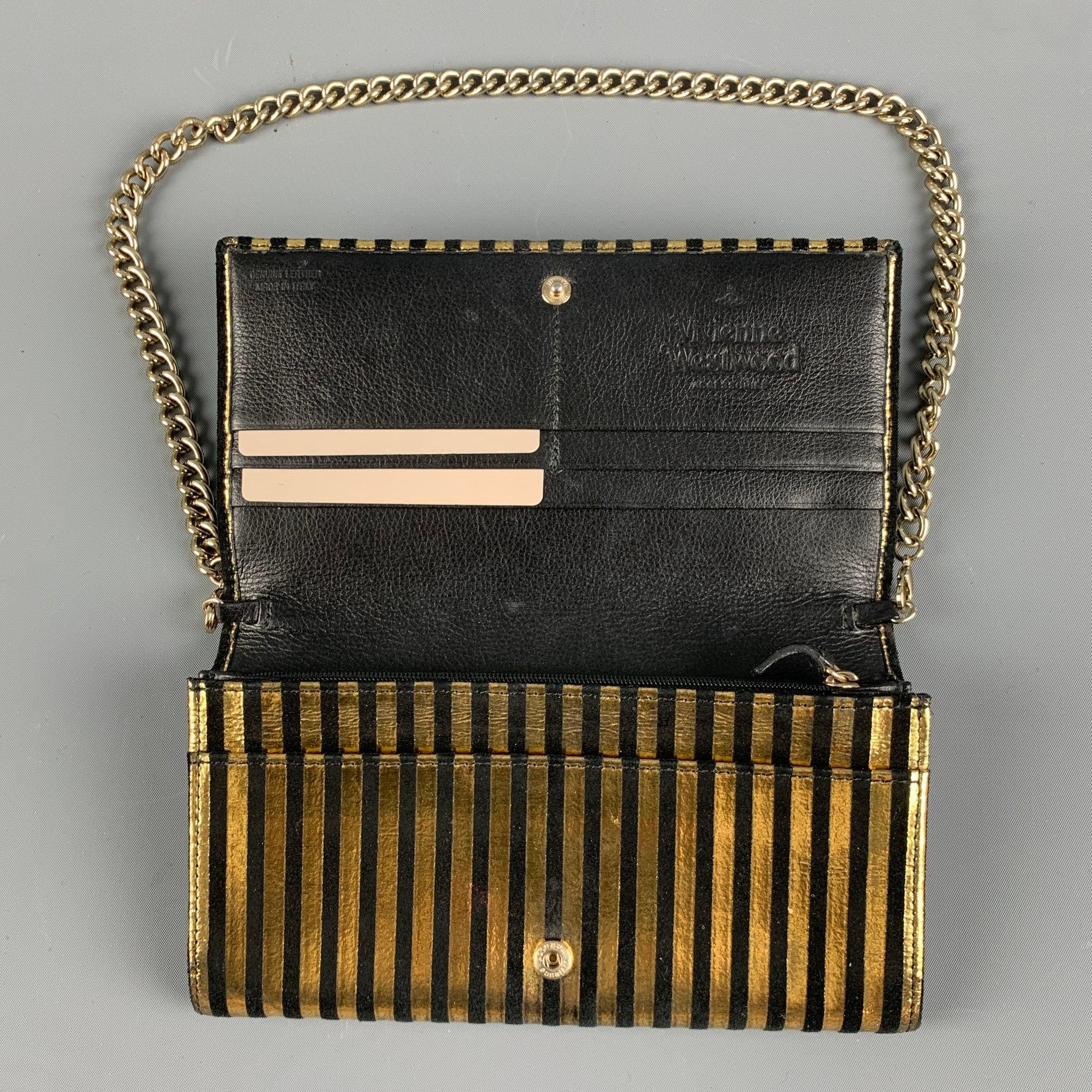 VIVIENNE WESTWOOD Gold Black Stripe Leather Wallet Handbag 2