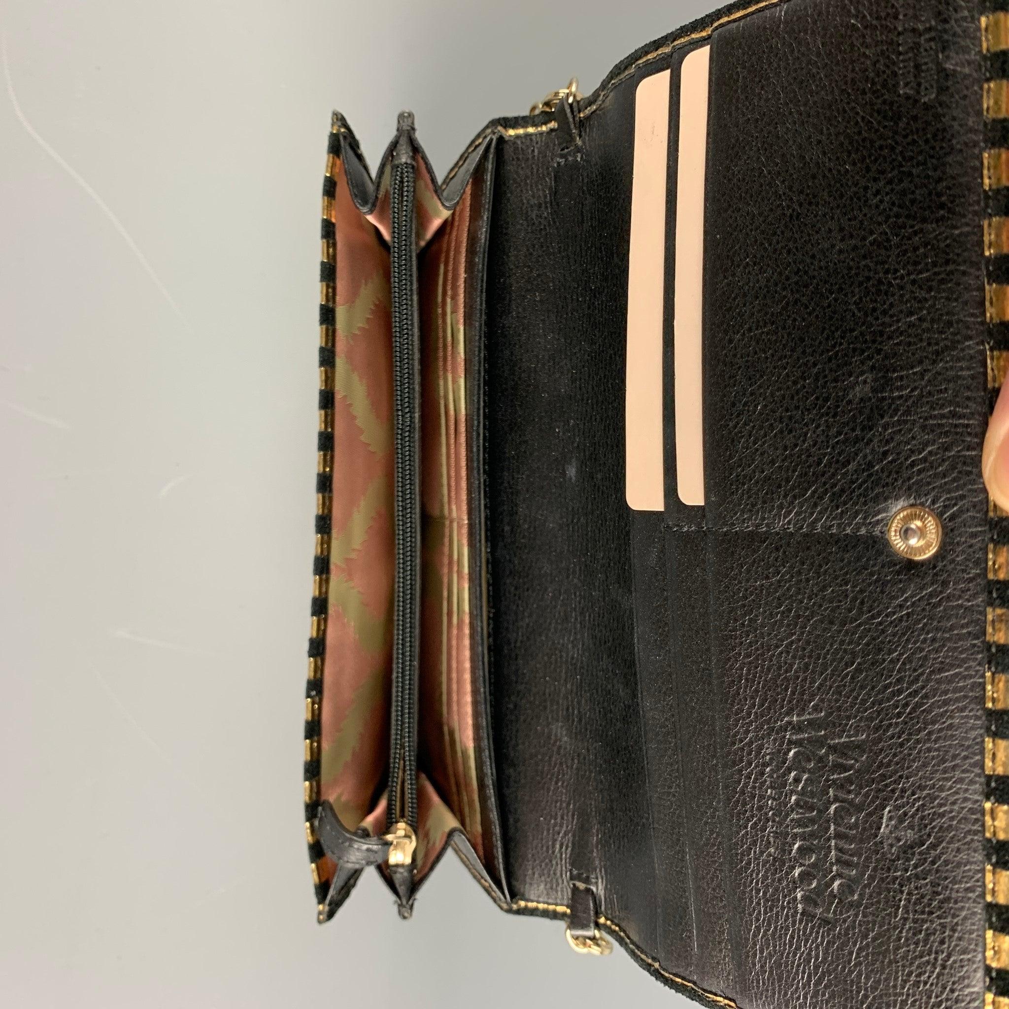 VIVIENNE WESTWOOD Gold Black Stripe Leather Wallet Handbag 5