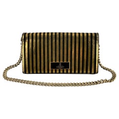 VIVIENNE WESTWOOD Gold Black Stripe Leather Wallet Handbag