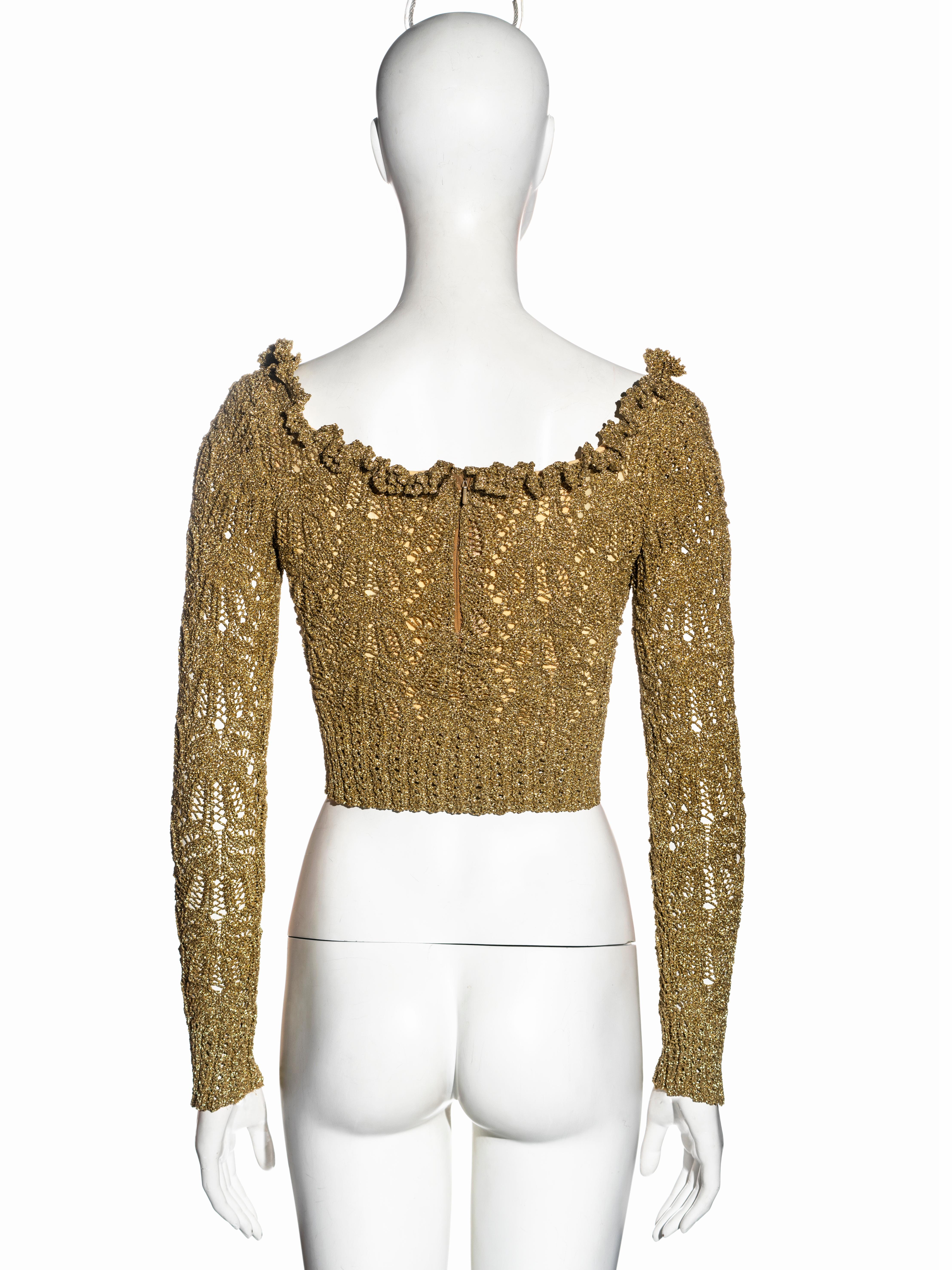 Vivienne Westwood gold crochet lurex long-sleeve cropped corset, fw 1993 For Sale 2