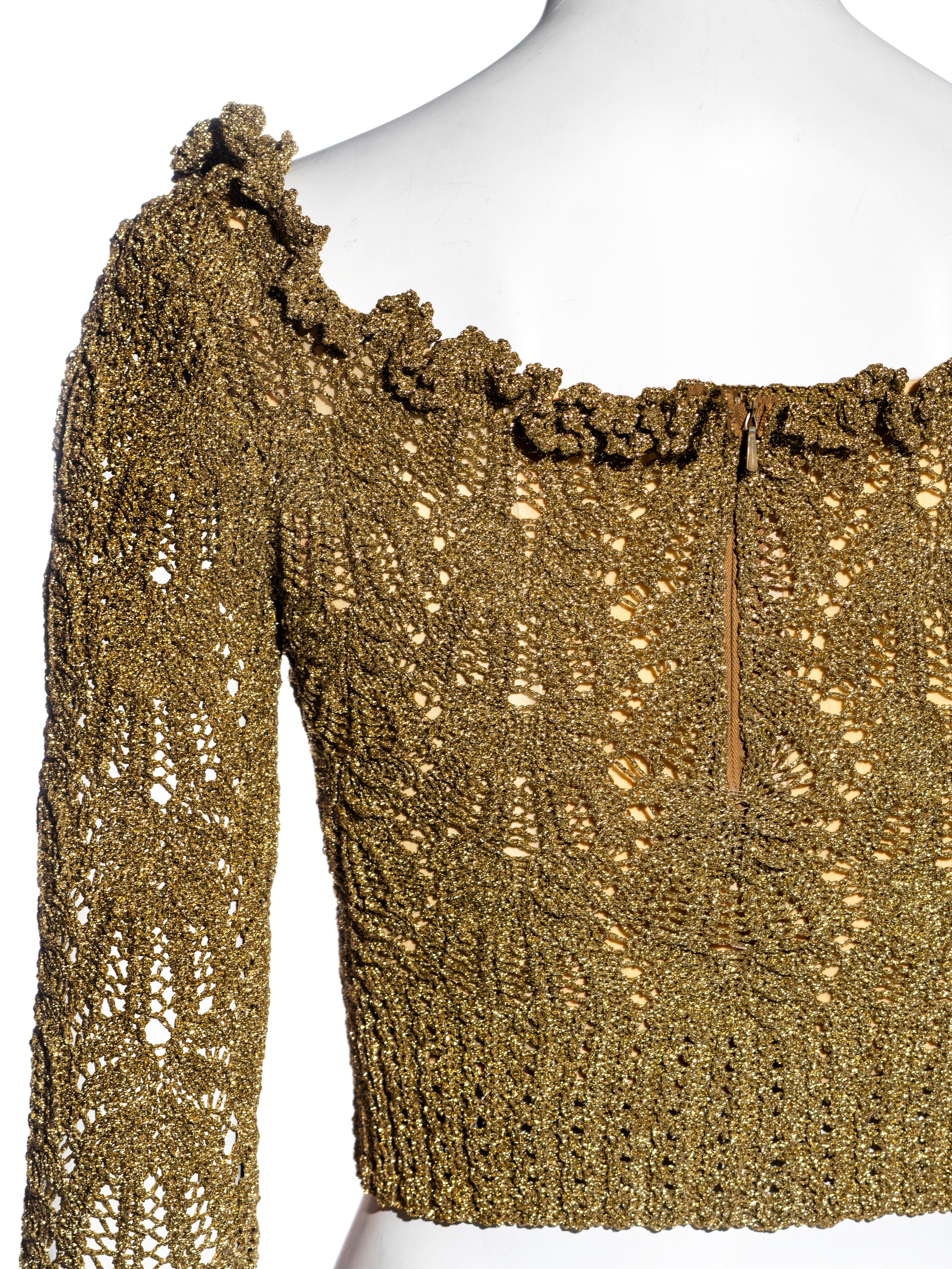 Vivienne Westwood gold crochet lurex long-sleeve cropped corset, fw 1993 For Sale 3