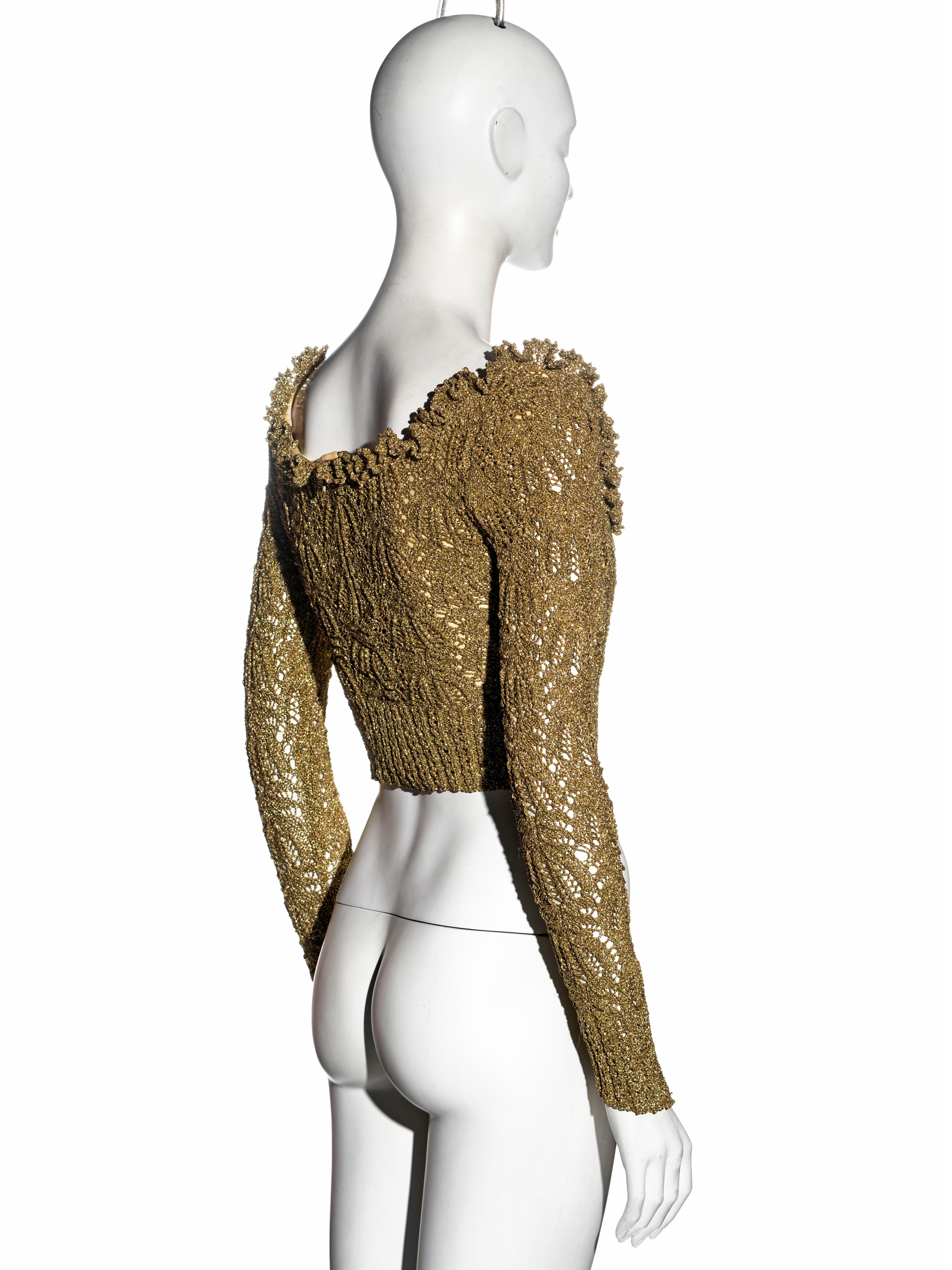 Vivienne Westwood gold crochet lurex long-sleeve cropped corset, fw 1993 For Sale 1