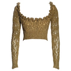 Vivienne Westwood Goldgehäkeltes langärmeliges Korsett aus Lurex mit langen Ärmeln und Cropped, H/W 1993
