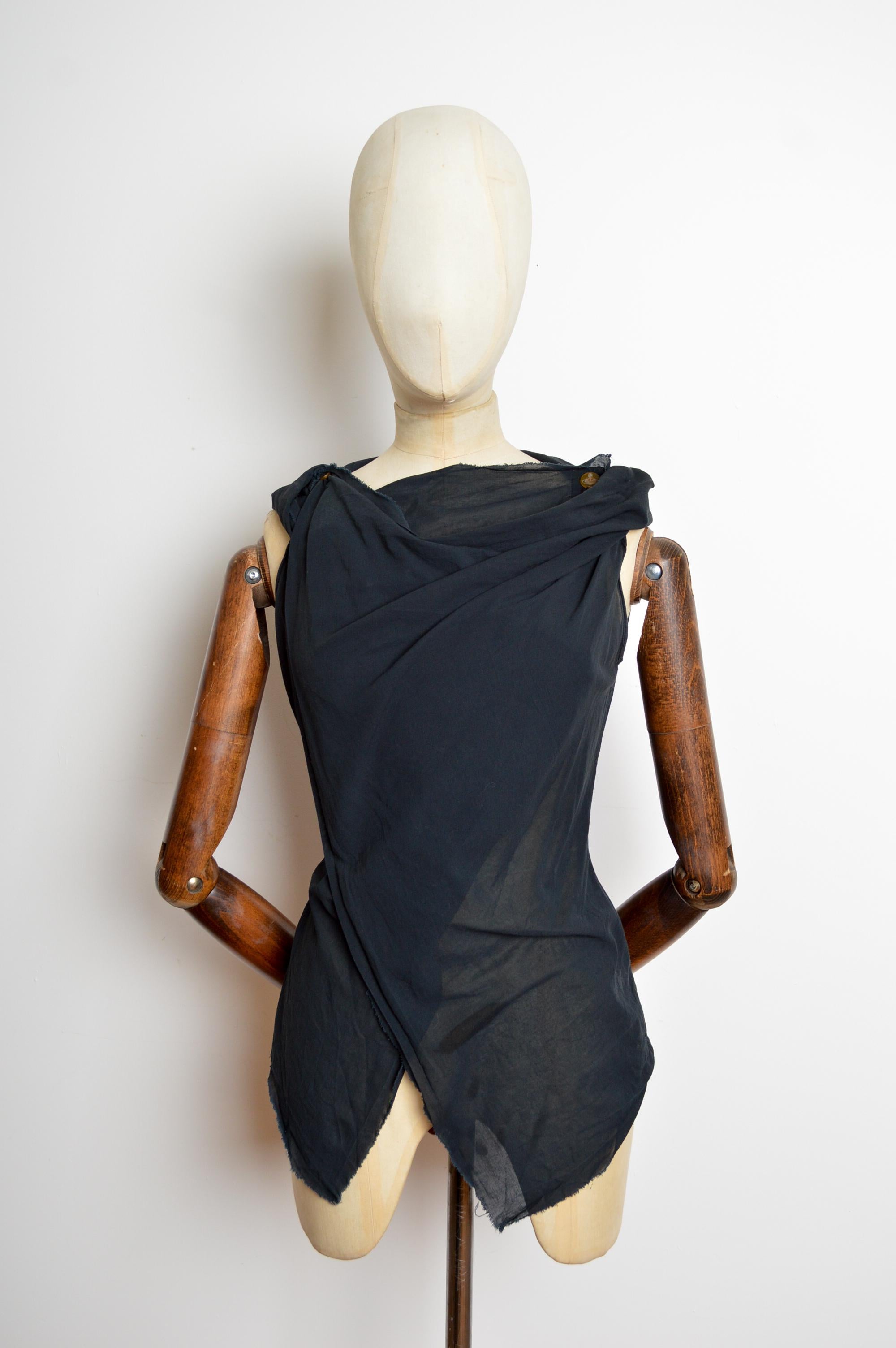 Vivienne Westwood Gold Label Camicetta in garza di cotone nera Avant Guard Top In condizioni buone in vendita a Sheffield, GB