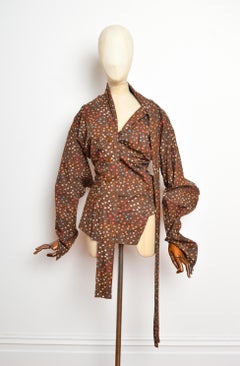 Vivienne Westwood Gold Label C. 2010 Brown Asymmetric Print Deconstructed Shirt