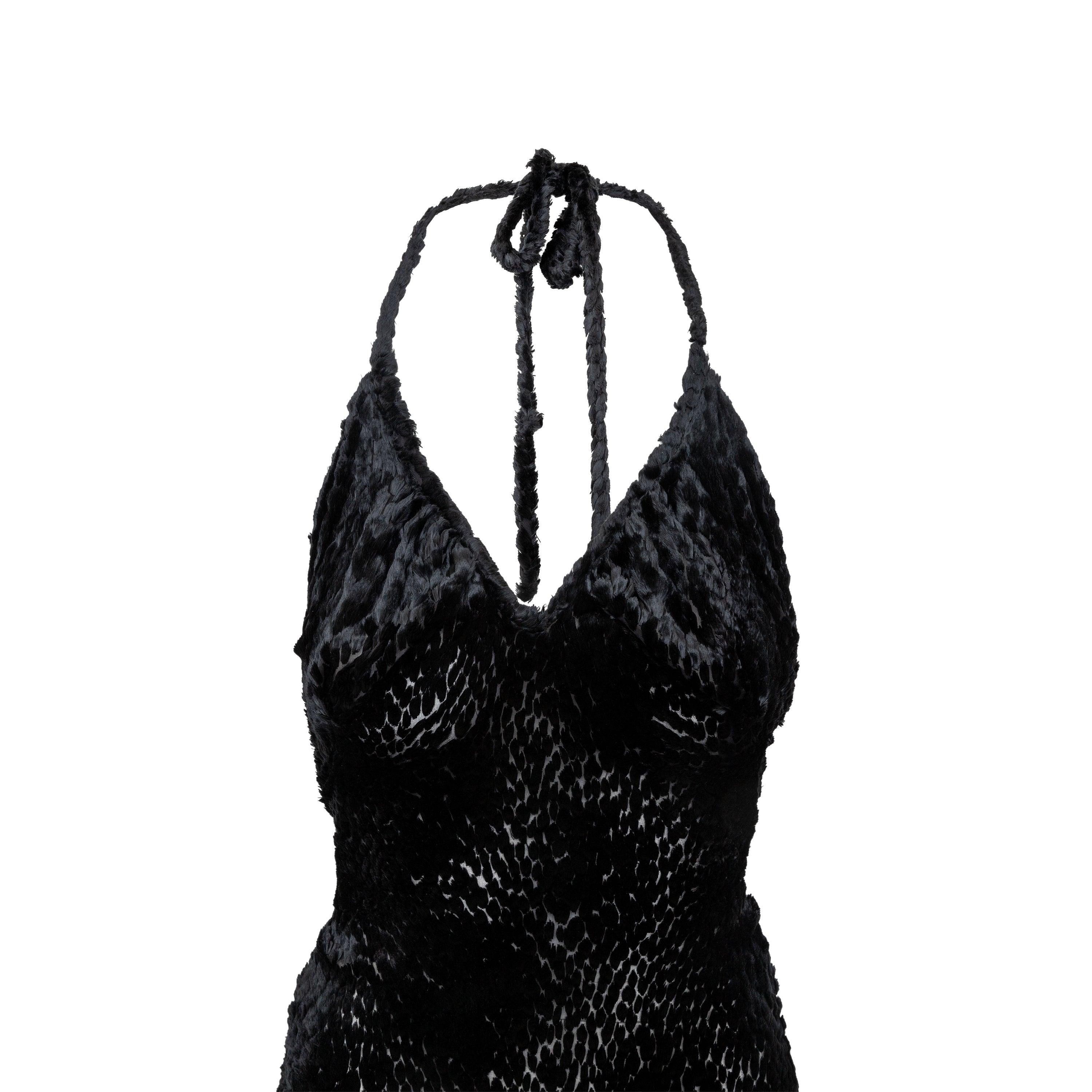 Black Vivienne Westwood Gold Label Faux Fur Halter Dress - '90s For Sale