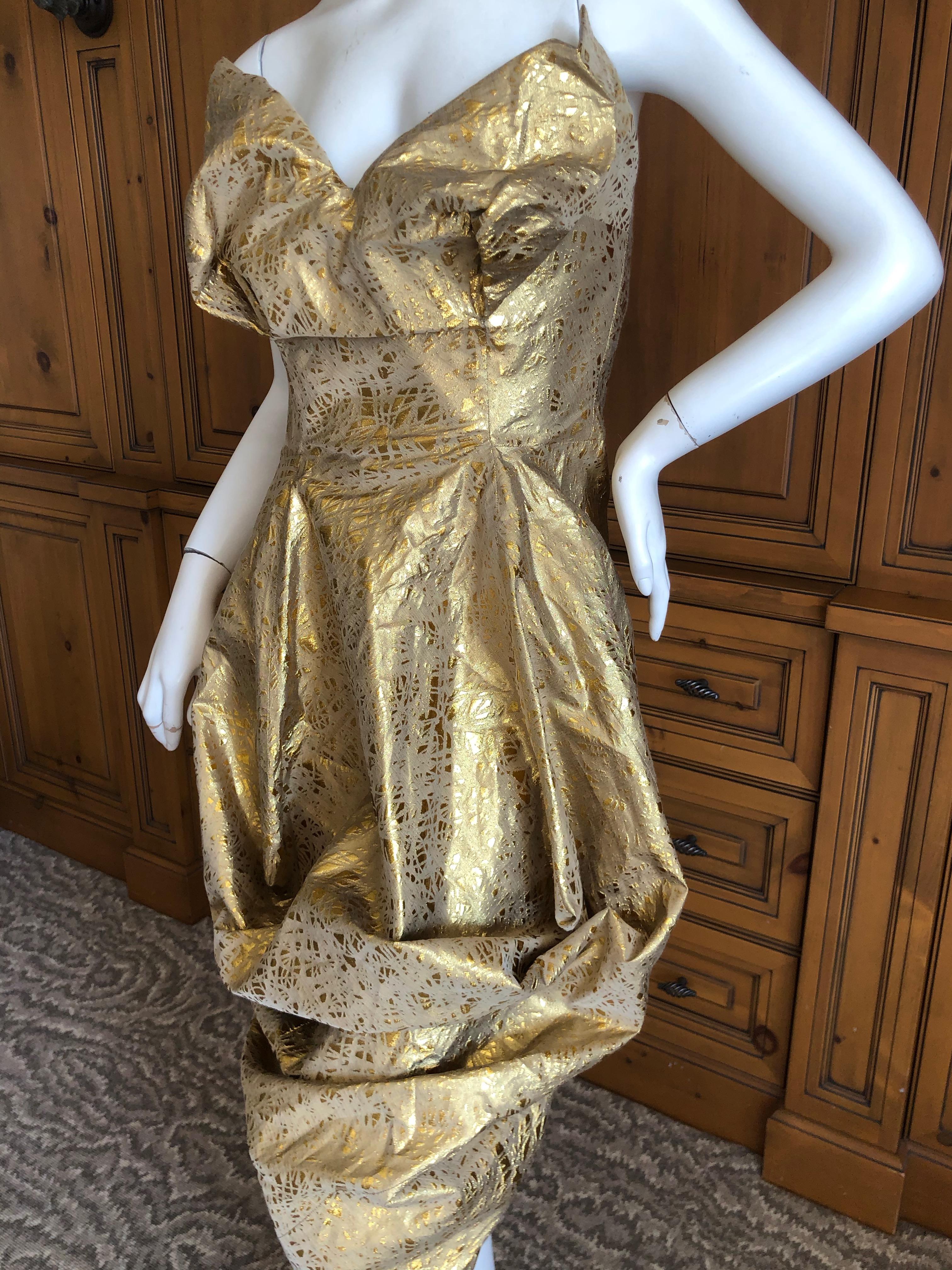 Brown Vivienne Westwood Gold Label Gold Brocade Cocktail Dress with Built In Corset For Sale