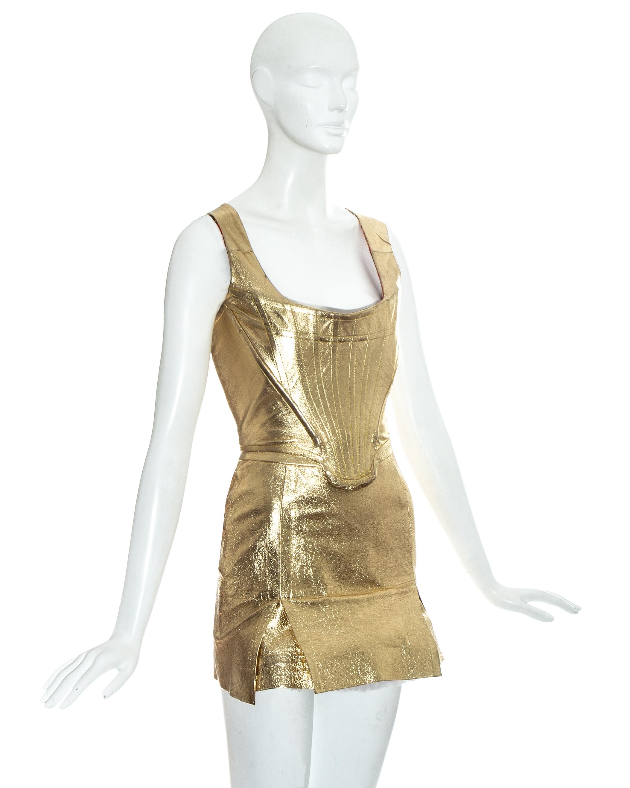 Vivienne Westwood gold leather corset and mini skirt, 'Time Machine' ss 1988 In Good Condition For Sale In London, London