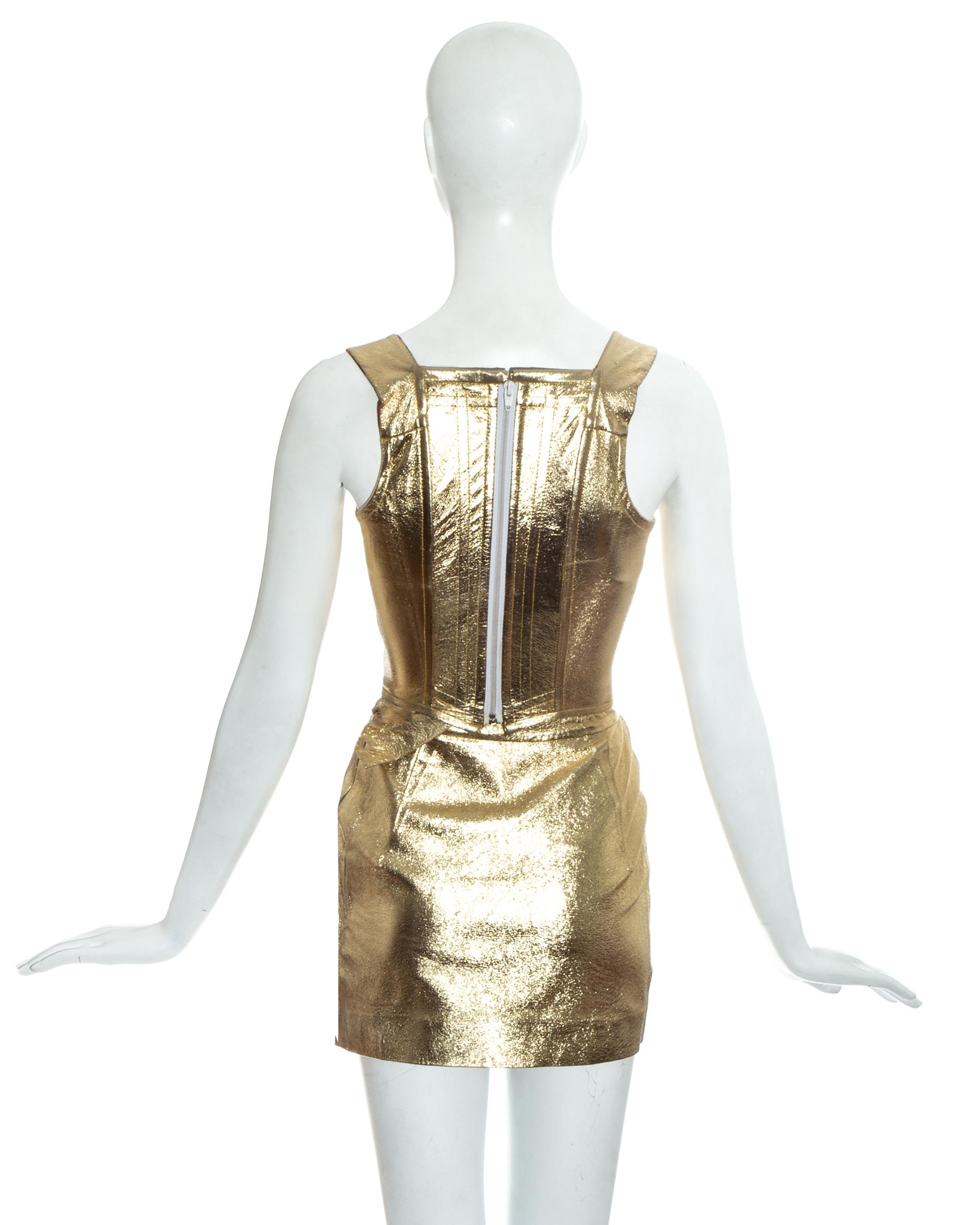 Women's Vivienne Westwood gold leather corset and mini skirt, 'Time Machine' ss 1988