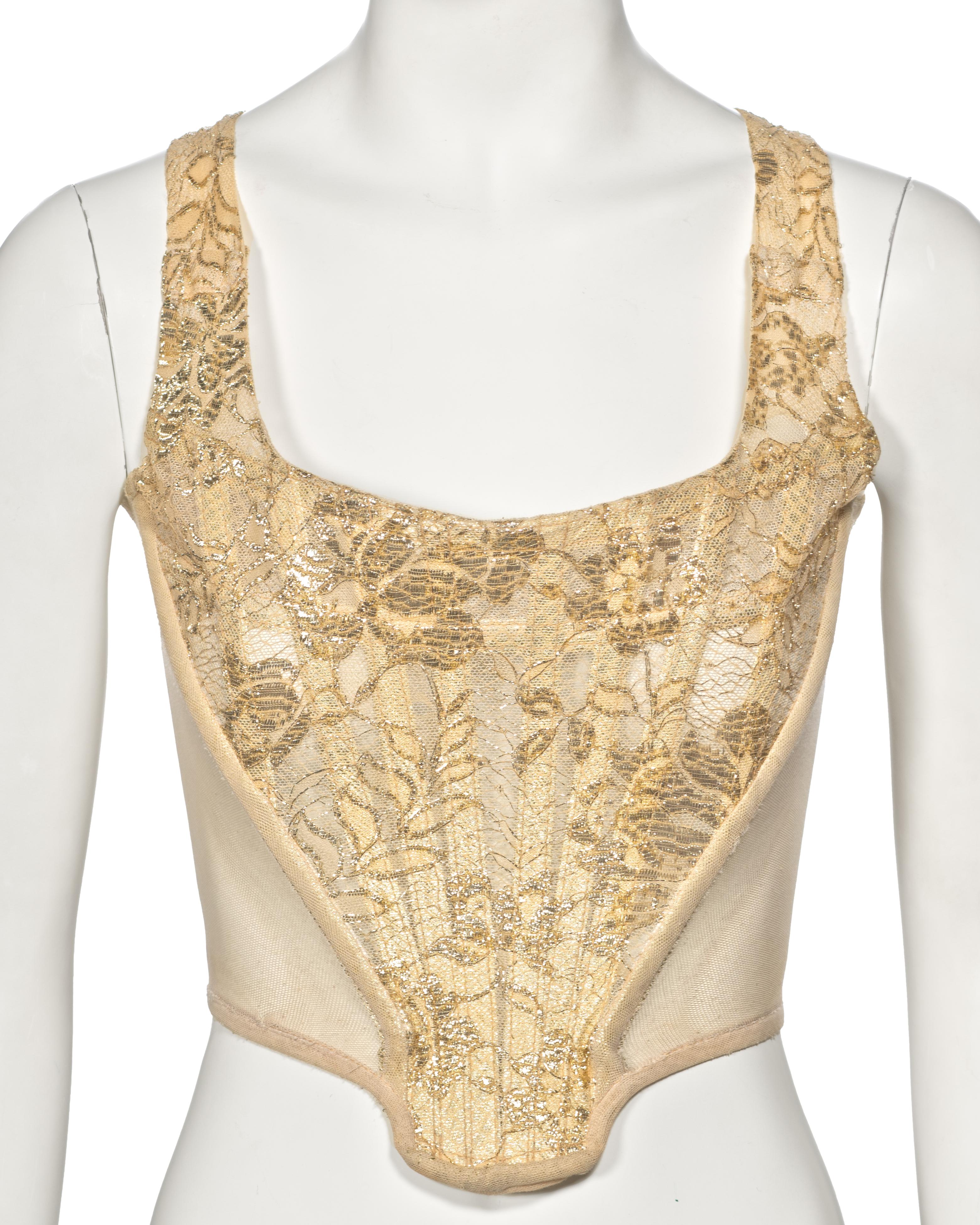 Vivienne Westwood Gold Metallic Lace Corset, fw 1993 In Good Condition For Sale In London, GB