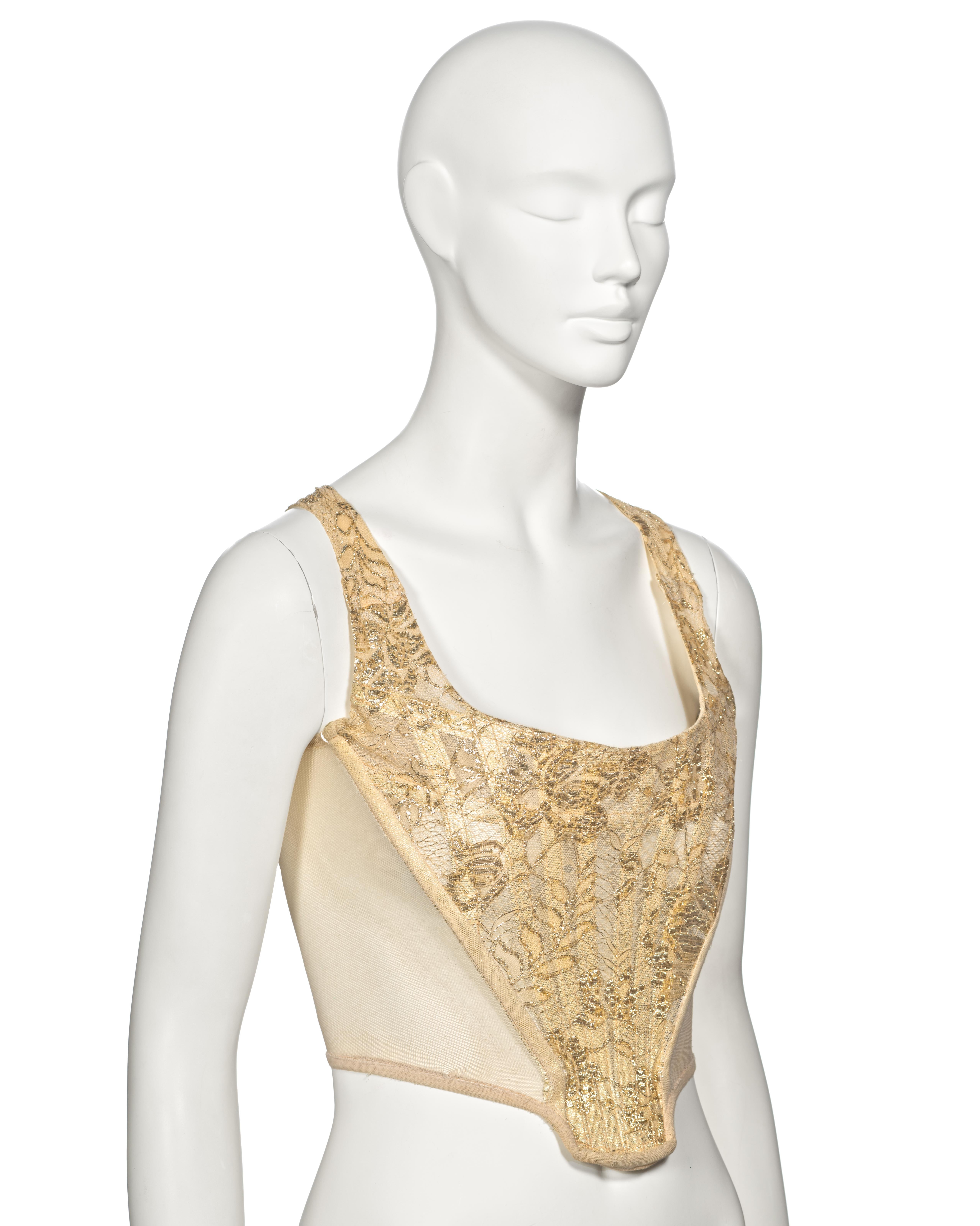 Women's Vivienne Westwood Gold Metallic Lace Corset, fw 1993 For Sale