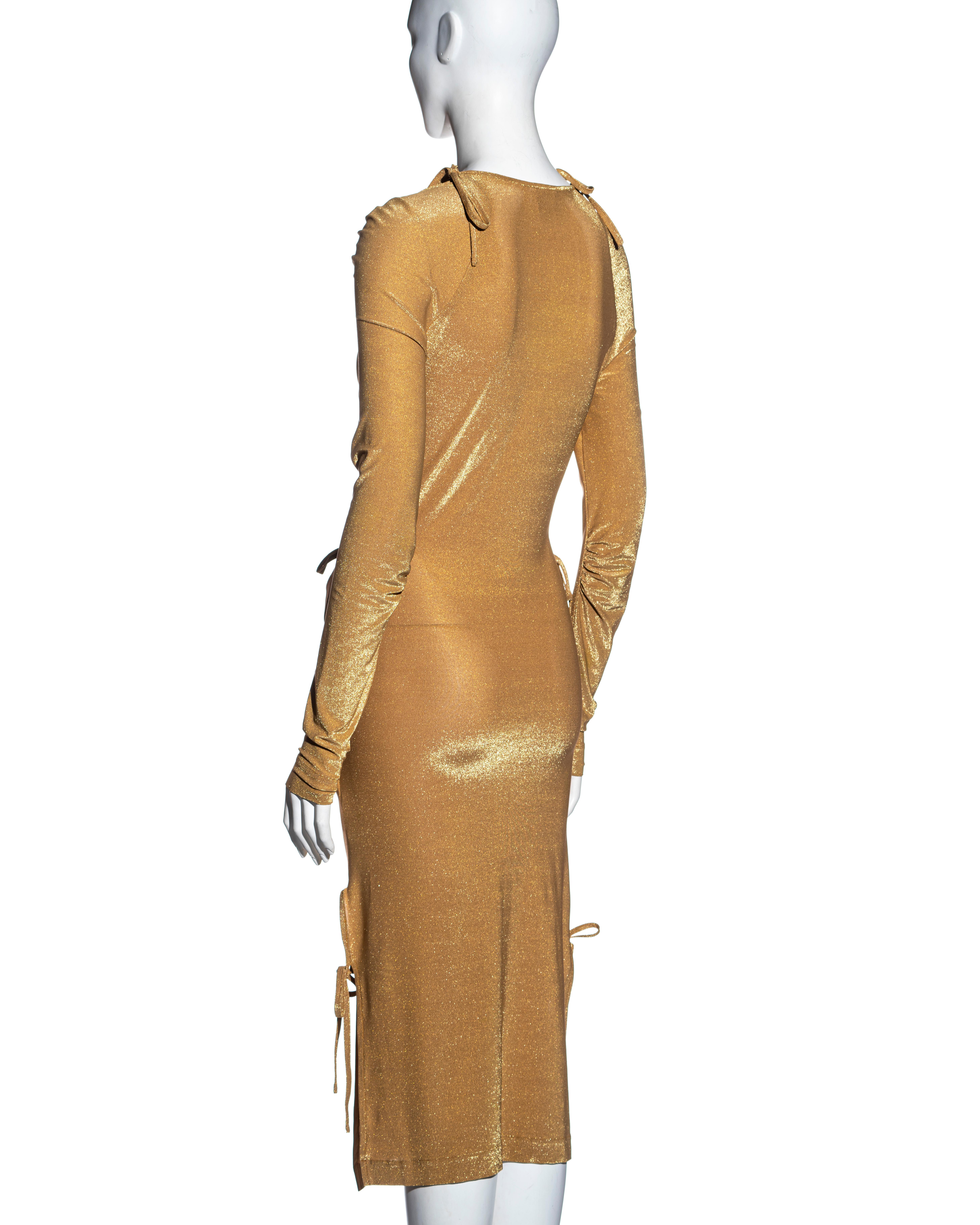 Vivienne Westwood gold stretch lurex evening dress with cut outs, fw 1997 8